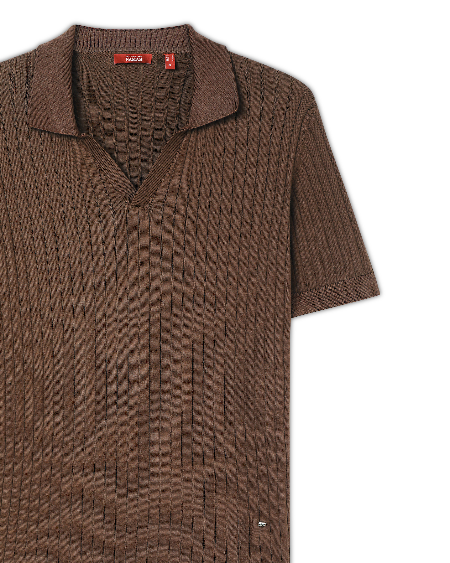 Cocoa Brown Drop Needle V-Polo - 100% Cotton - II