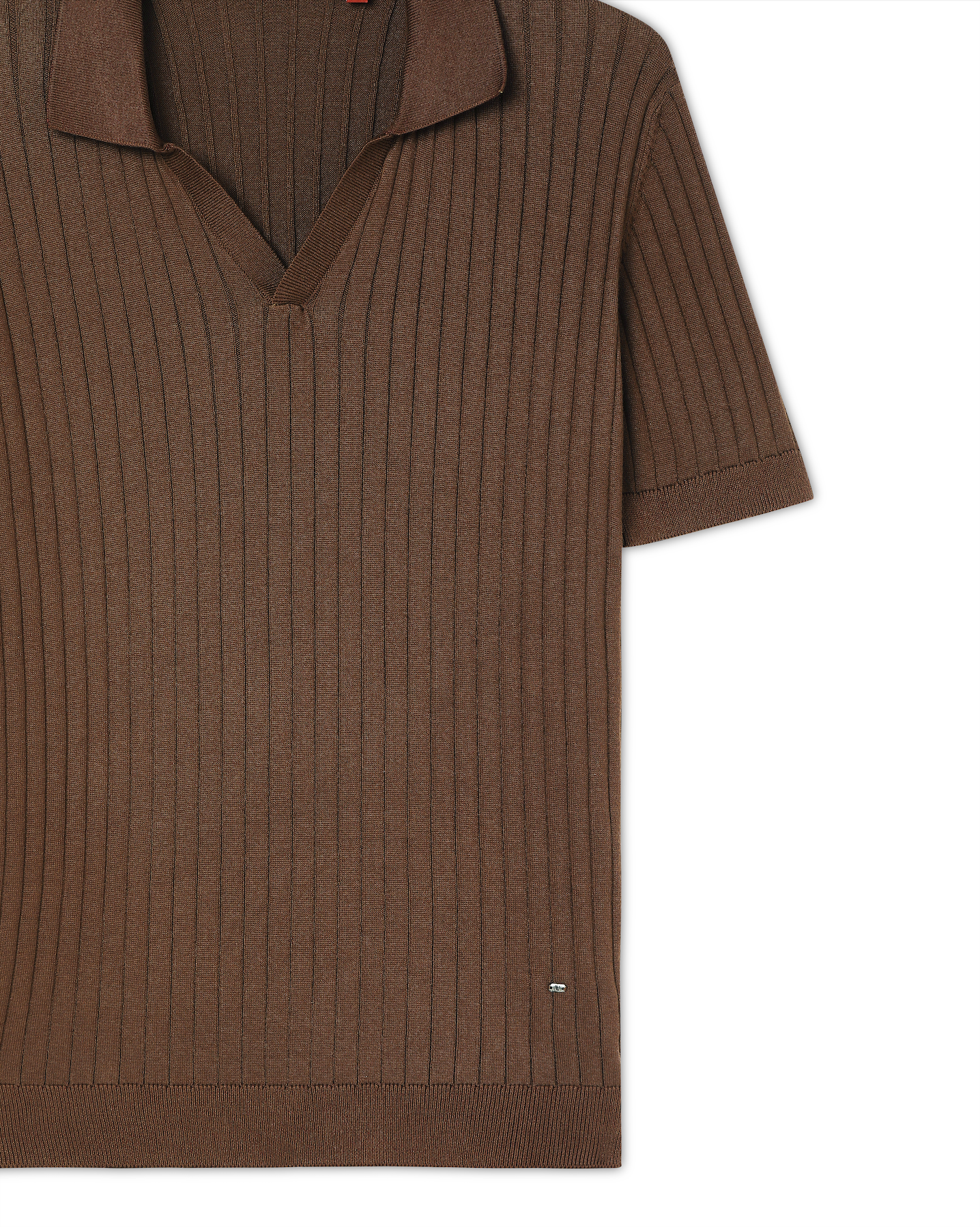 Cocoa Brown Drop Needle V-Polo - 100% Cotton - II