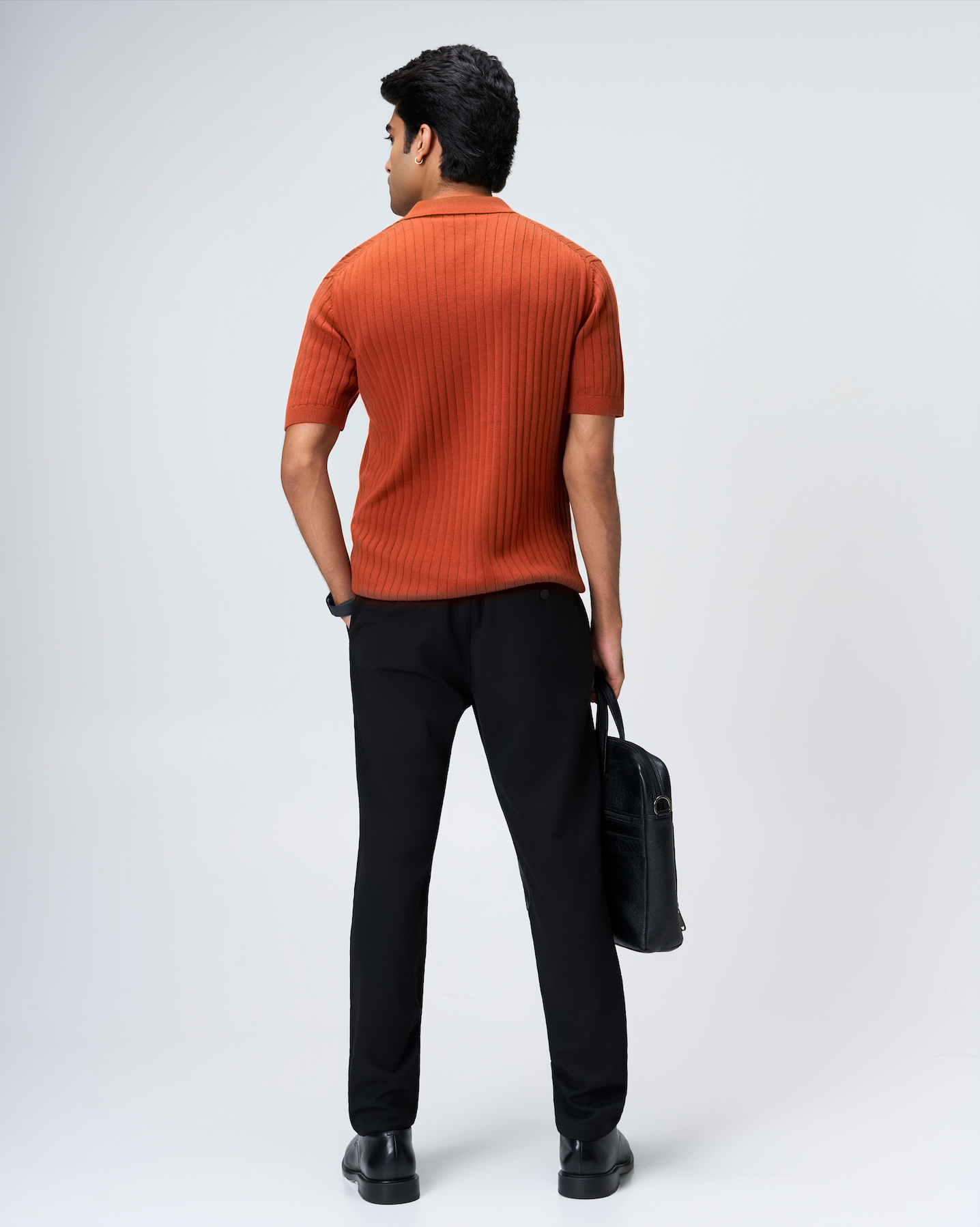 Burnt Ochre Drop Needle V-Polo - 100% Cotton - II