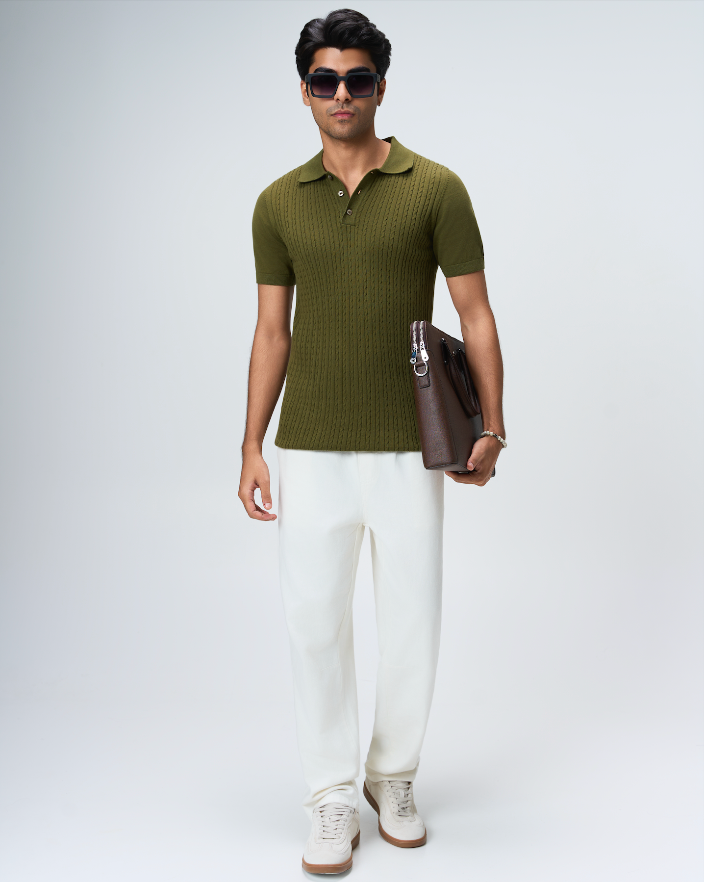Khaki Green Cable B-Polo - 100% Cotton - II