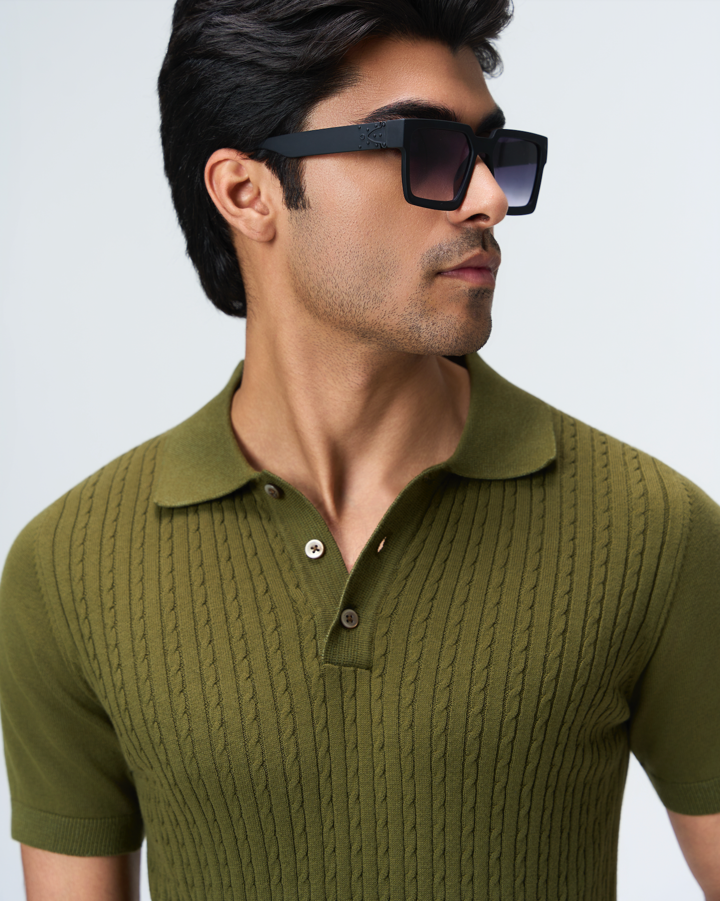 Khaki Green Cable B-Polo - 100% Cotton - II
