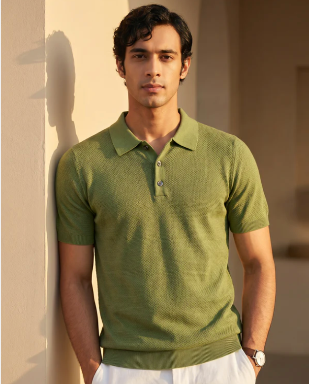 Grass Green Waffle Knit Polo
