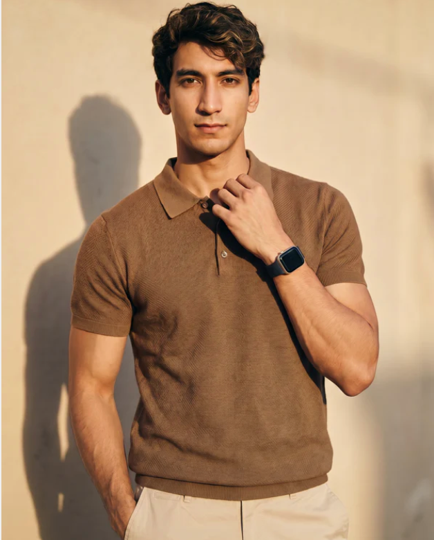 Cocoa Brown Waffle Knit Polo
