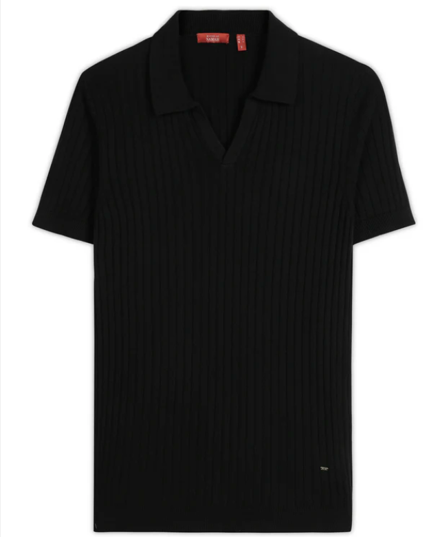 Ink Black Drop Needle V-Neck Polo