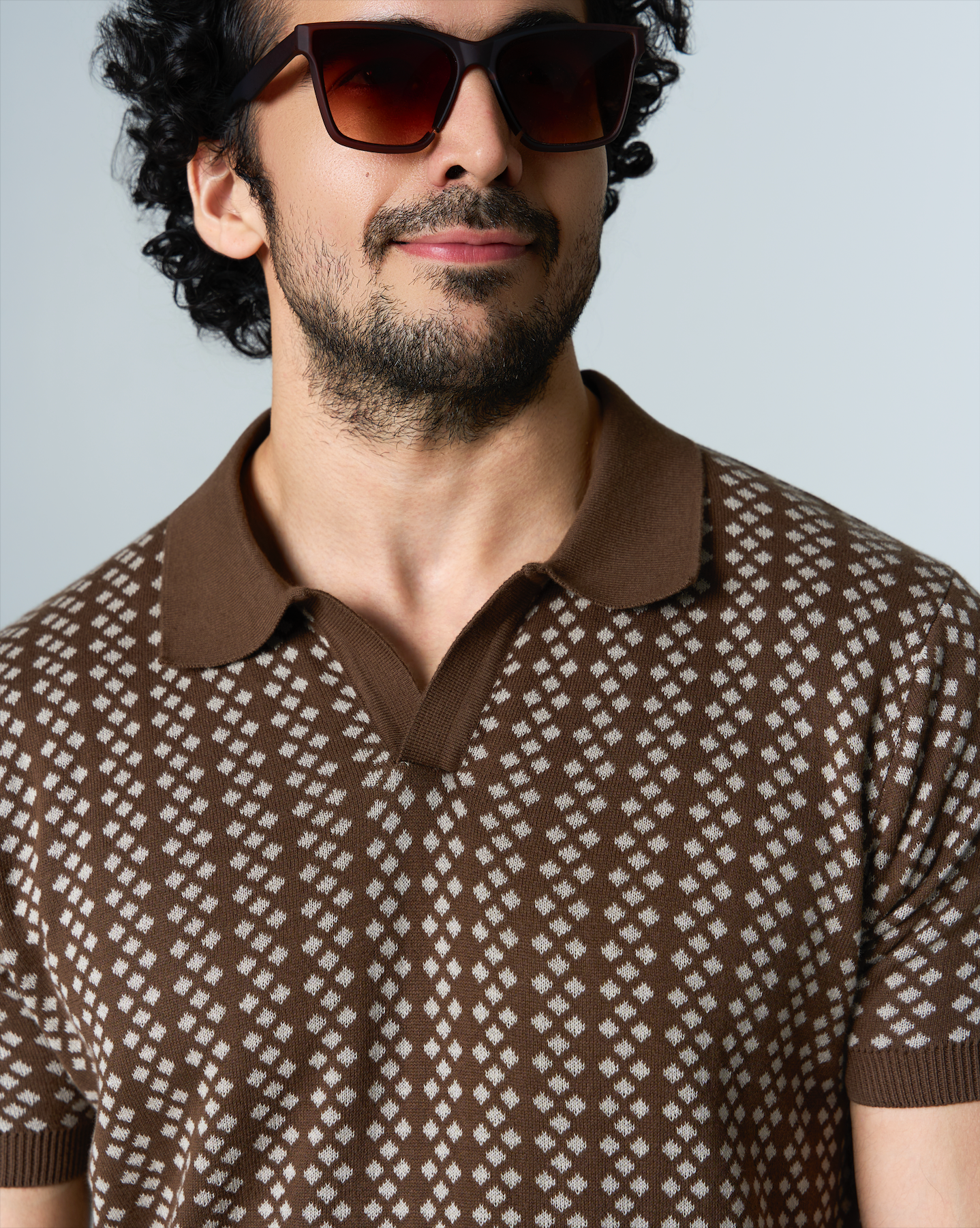 Cocoa Brown Luxe Diamond V-Polo - 100% Cotton - II