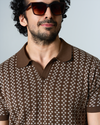 Cocoa Brown Luxe Diamond V-Polo - 100% Cotton - II
