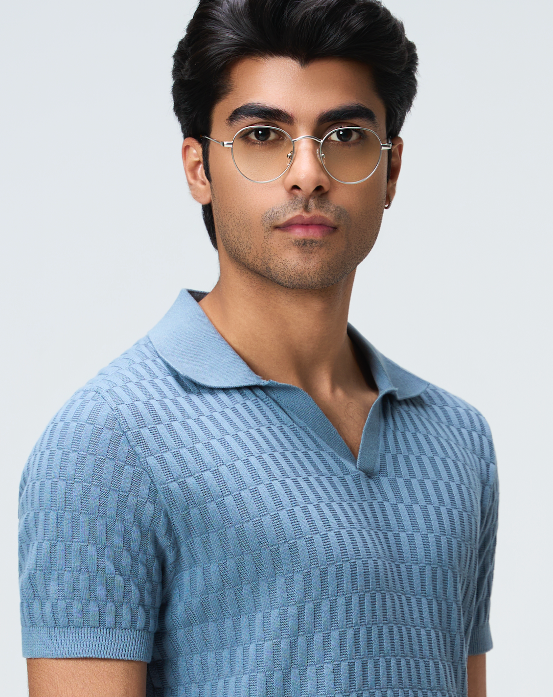 Powder Blue Brickline V-Polo - 100% Cotton - II