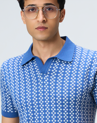 Denim Blue Luxe Diamond V-Polo - 100% Cotton - II