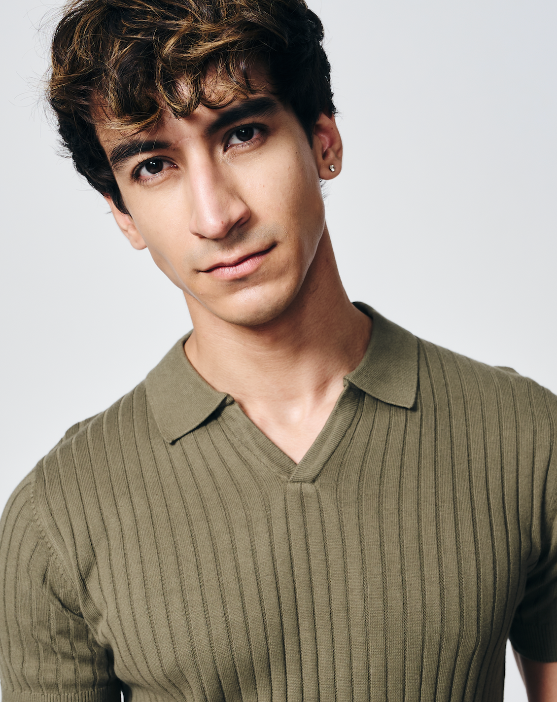 Khaki Green Drop Needle V-Polo - Cotton Bamboo - I