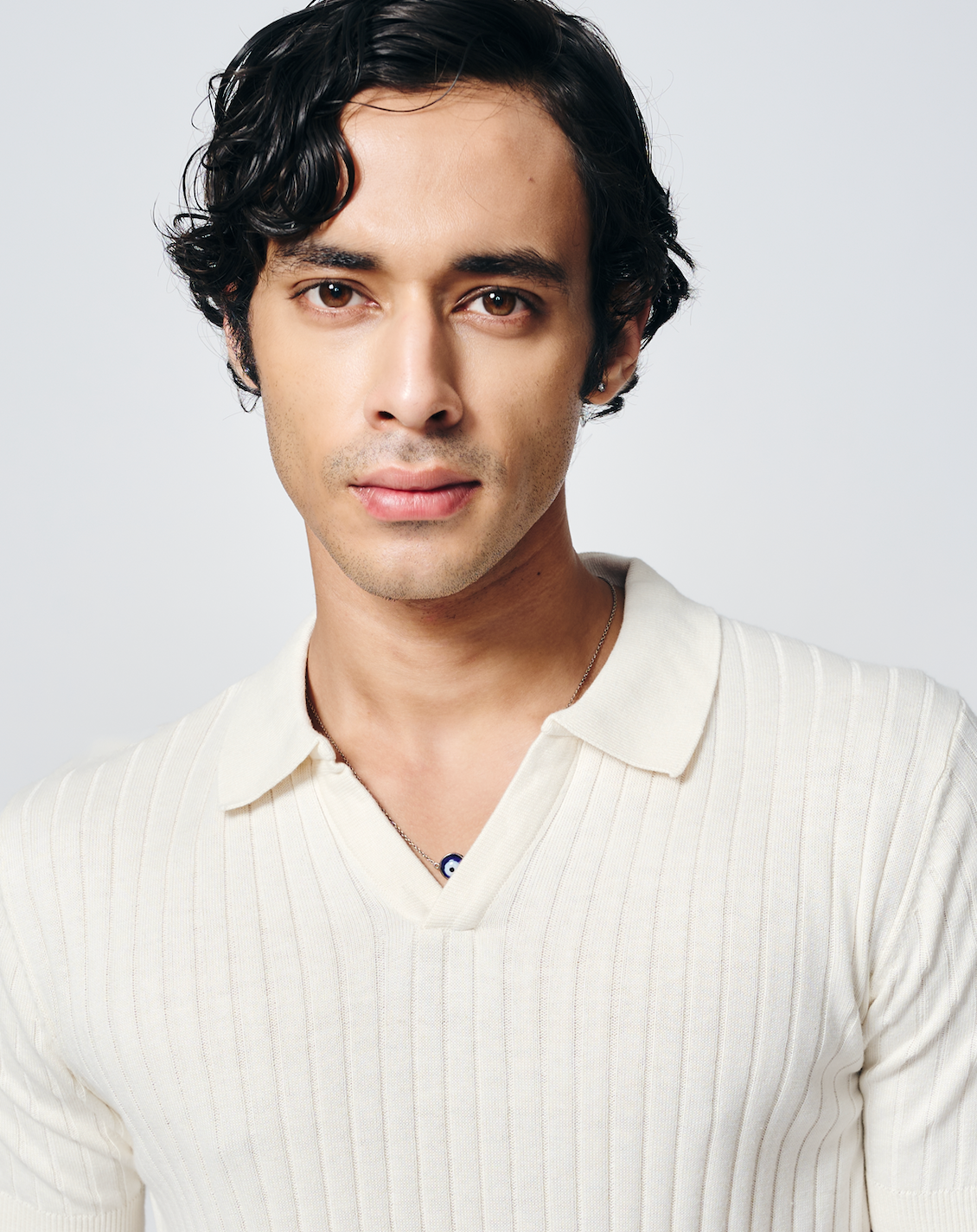 Soft White Drop Needle V-Polo - Cotton Bamboo - I