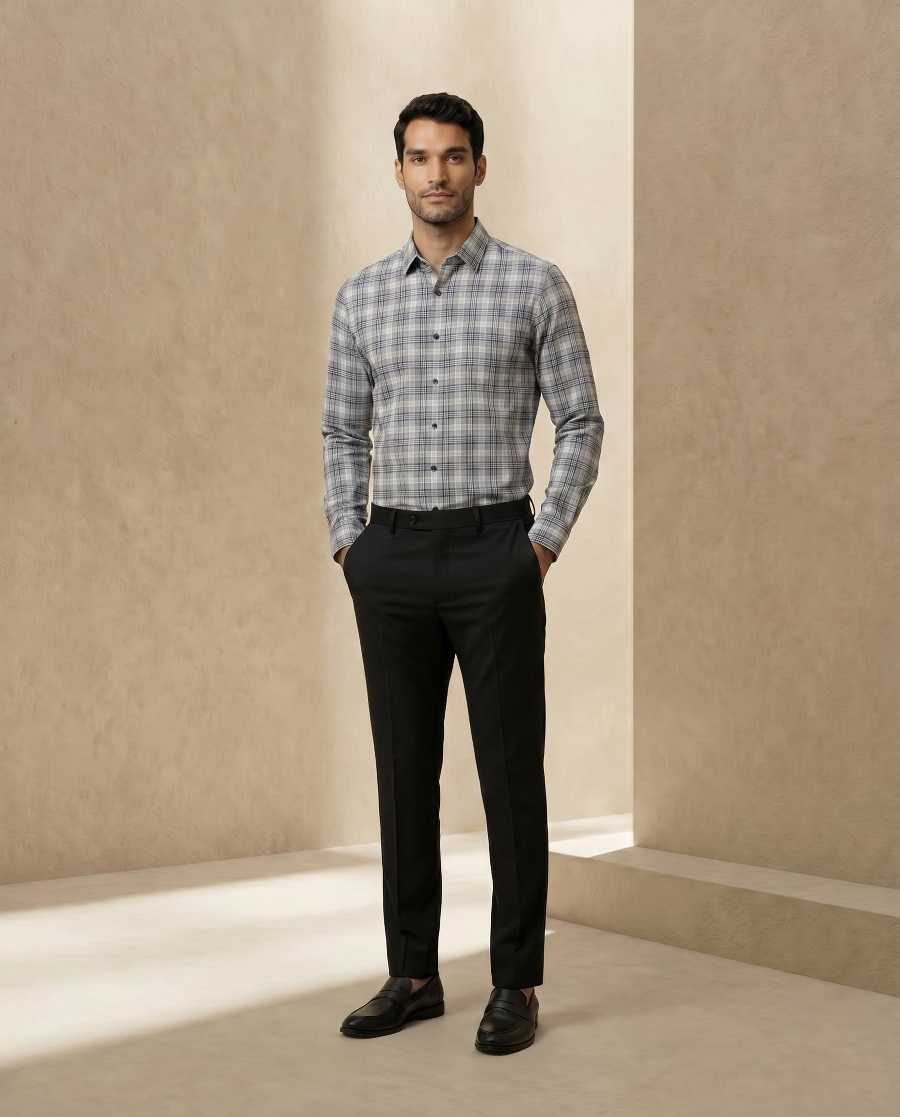 Ink Black Prince of Wales Check Shirt