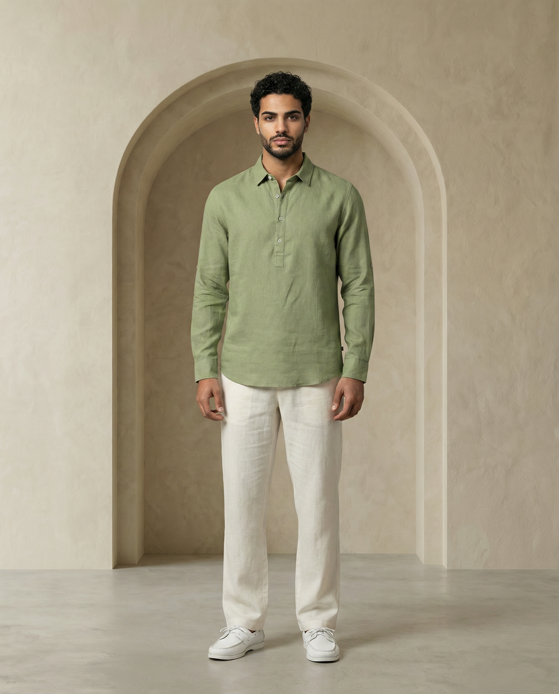 Moss Green Linen Blend Kurta Shirt