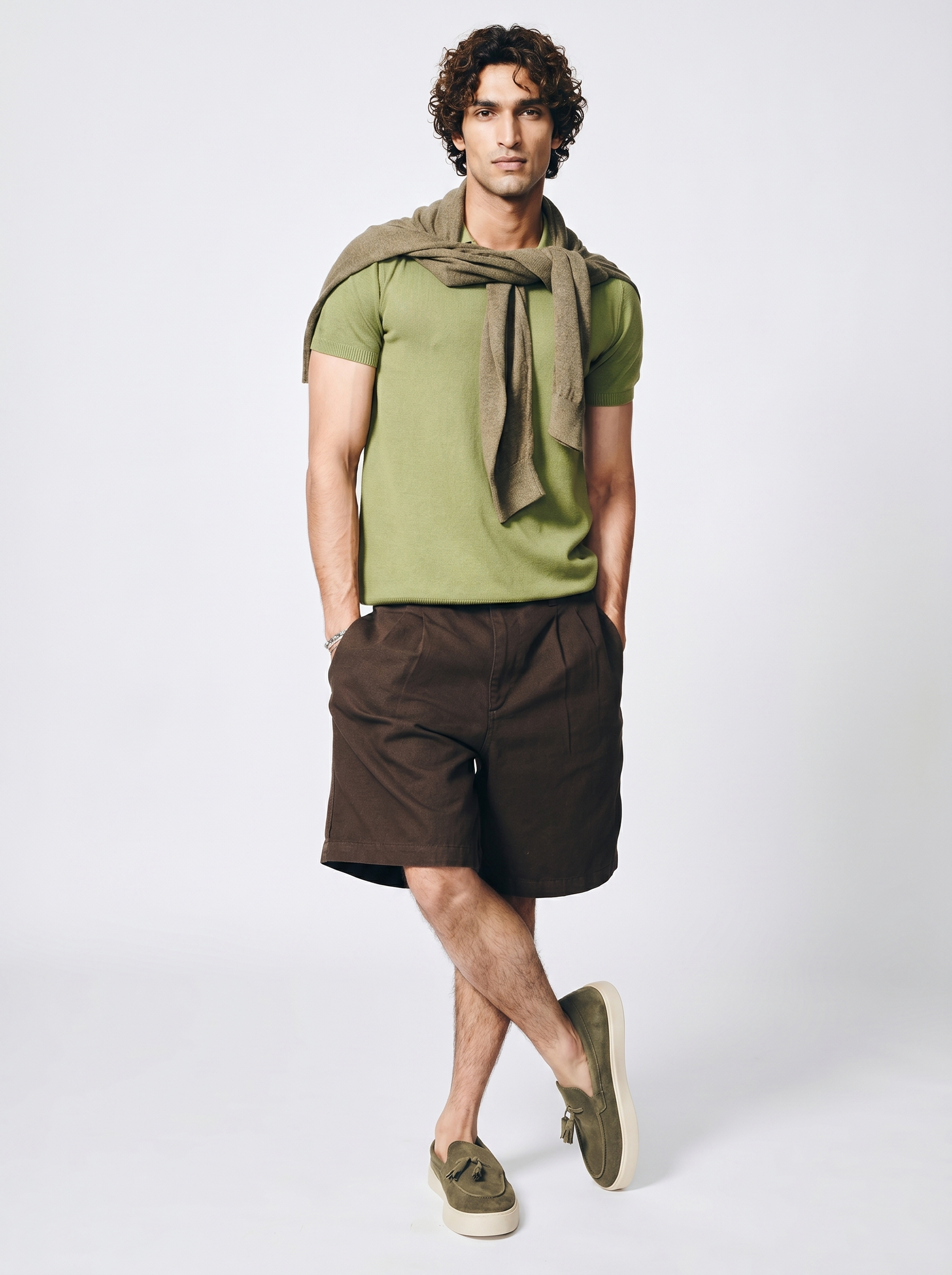 Fern Green Cotton-Bamboo U-Neck Polo
