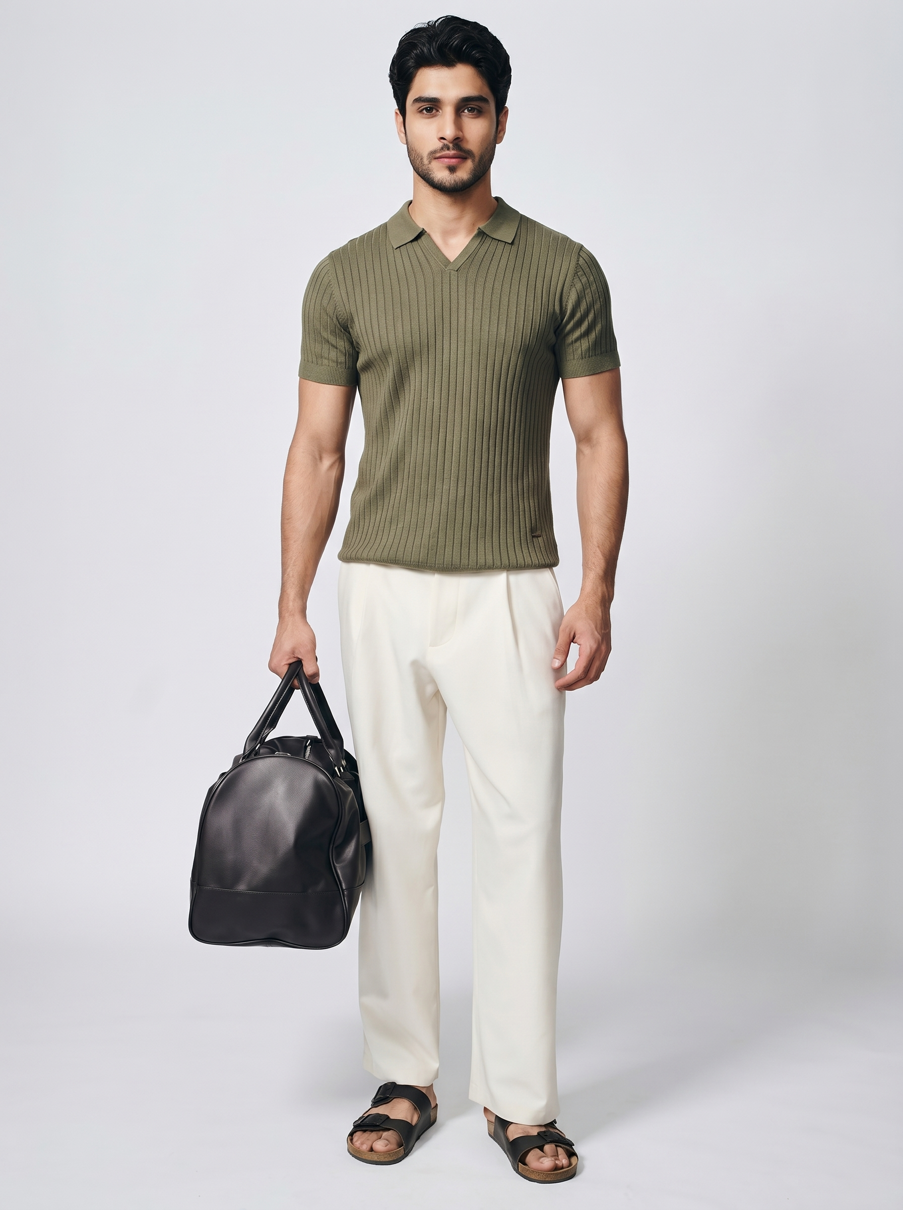 Olive Green Cotton Bamboo V-Neck Polo