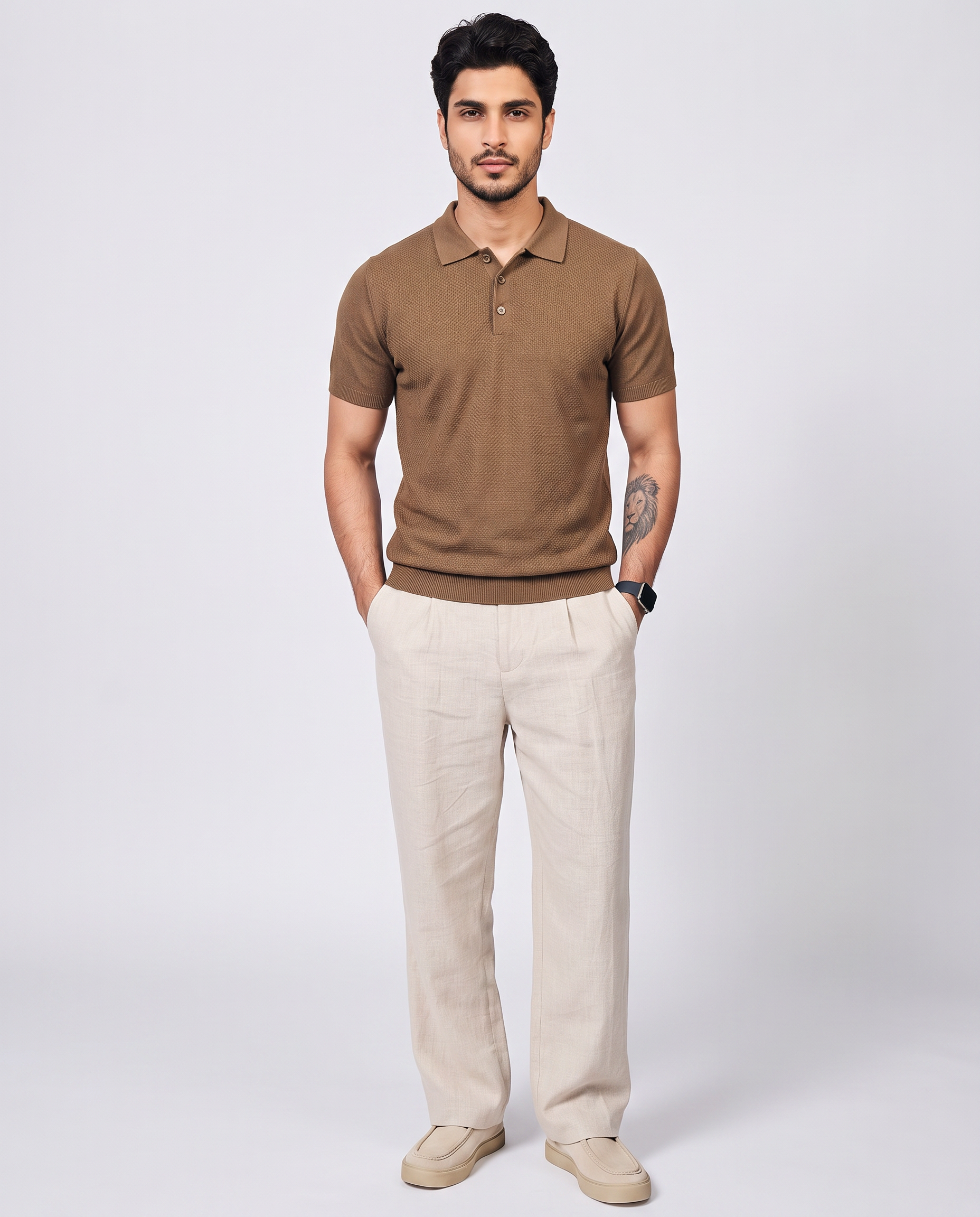 Cocoa Brown Cotton Bamboo Waffle Polo
