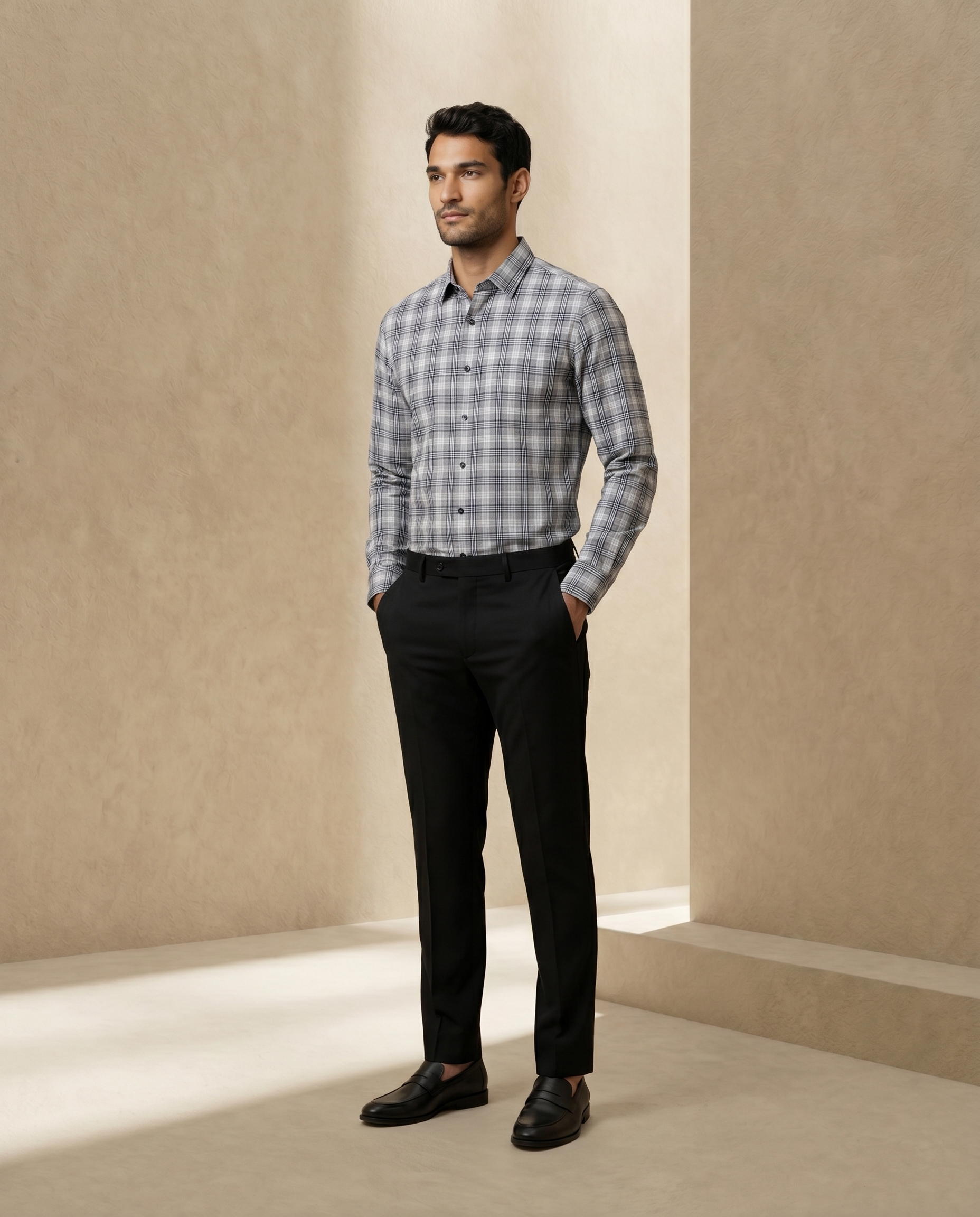 Ink Black Prince of Wales Check Shirt