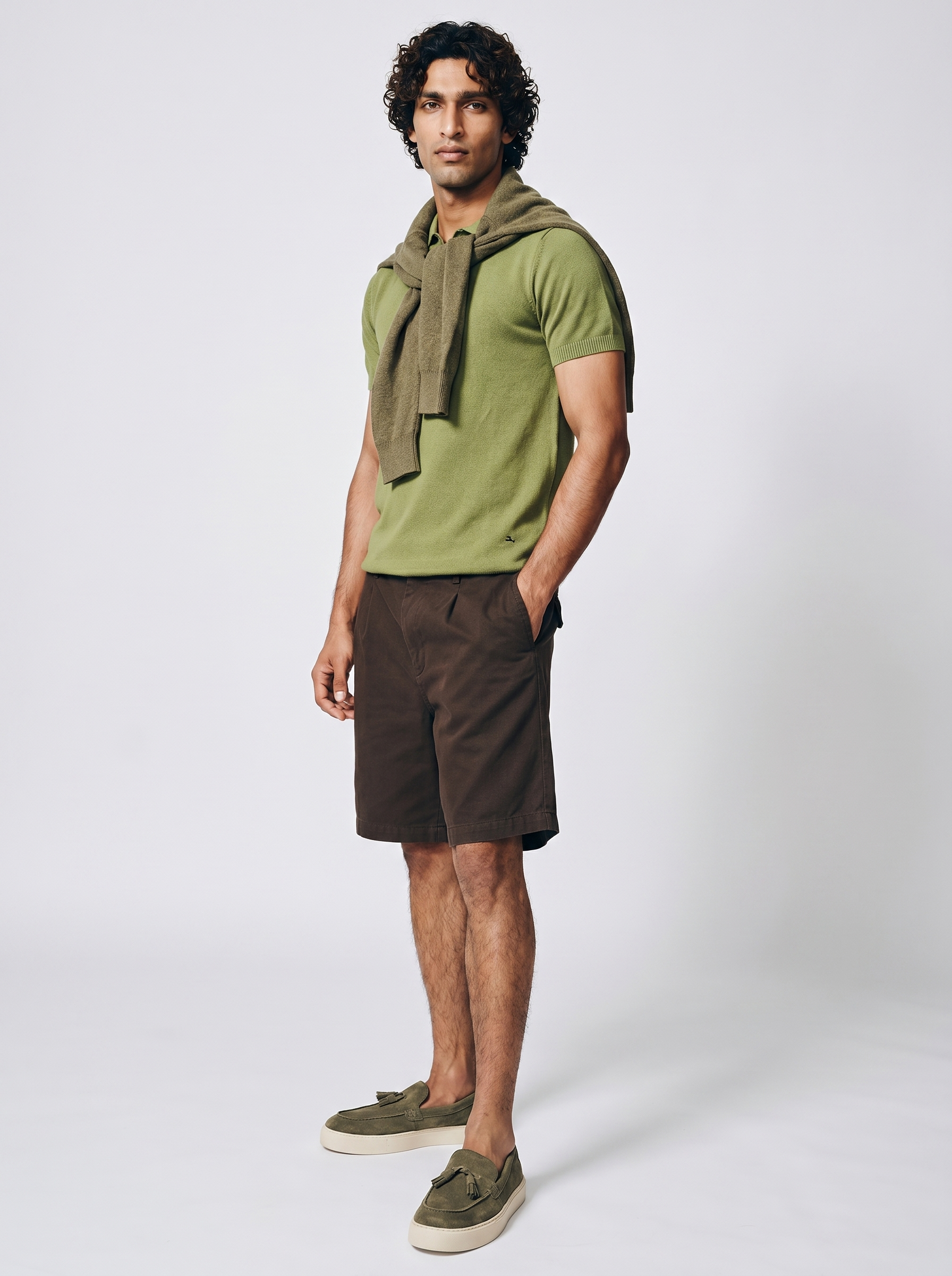 Fern Green Cotton-Bamboo U-Neck Polo