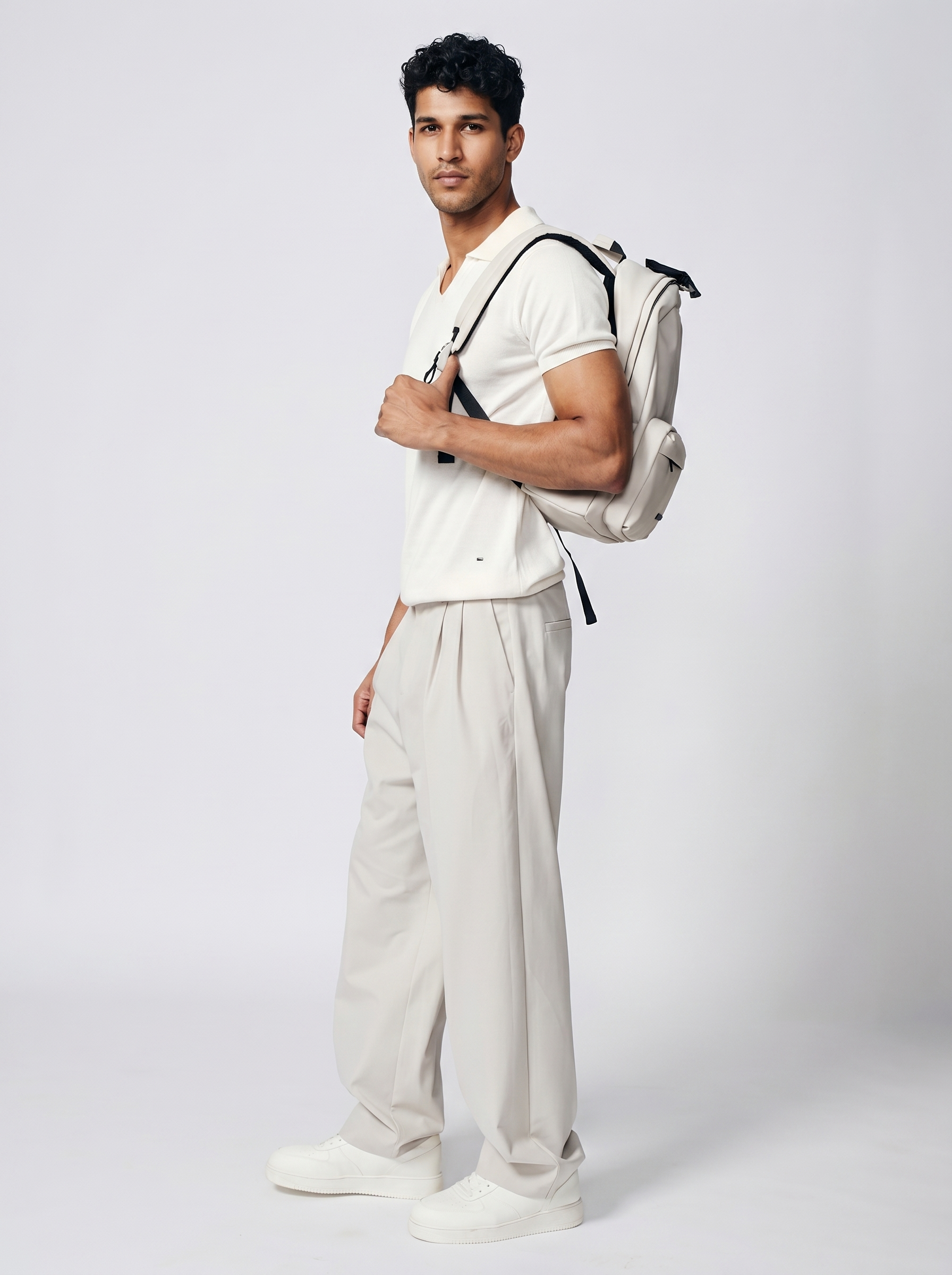 Soft White Cotton-Bamboo U-Neck Polo