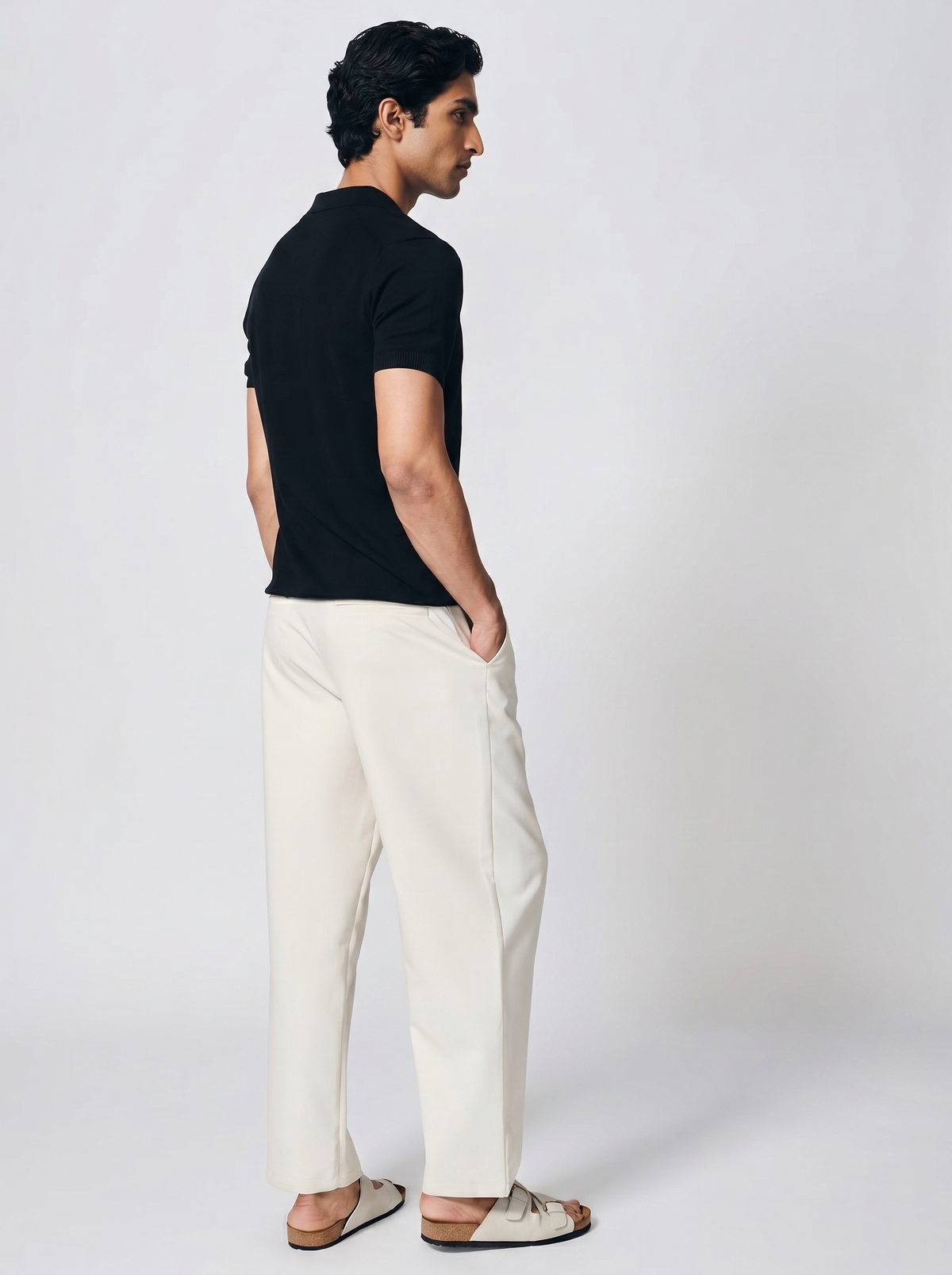 Ink Black Cotton-Bamboo U-Neck Polo