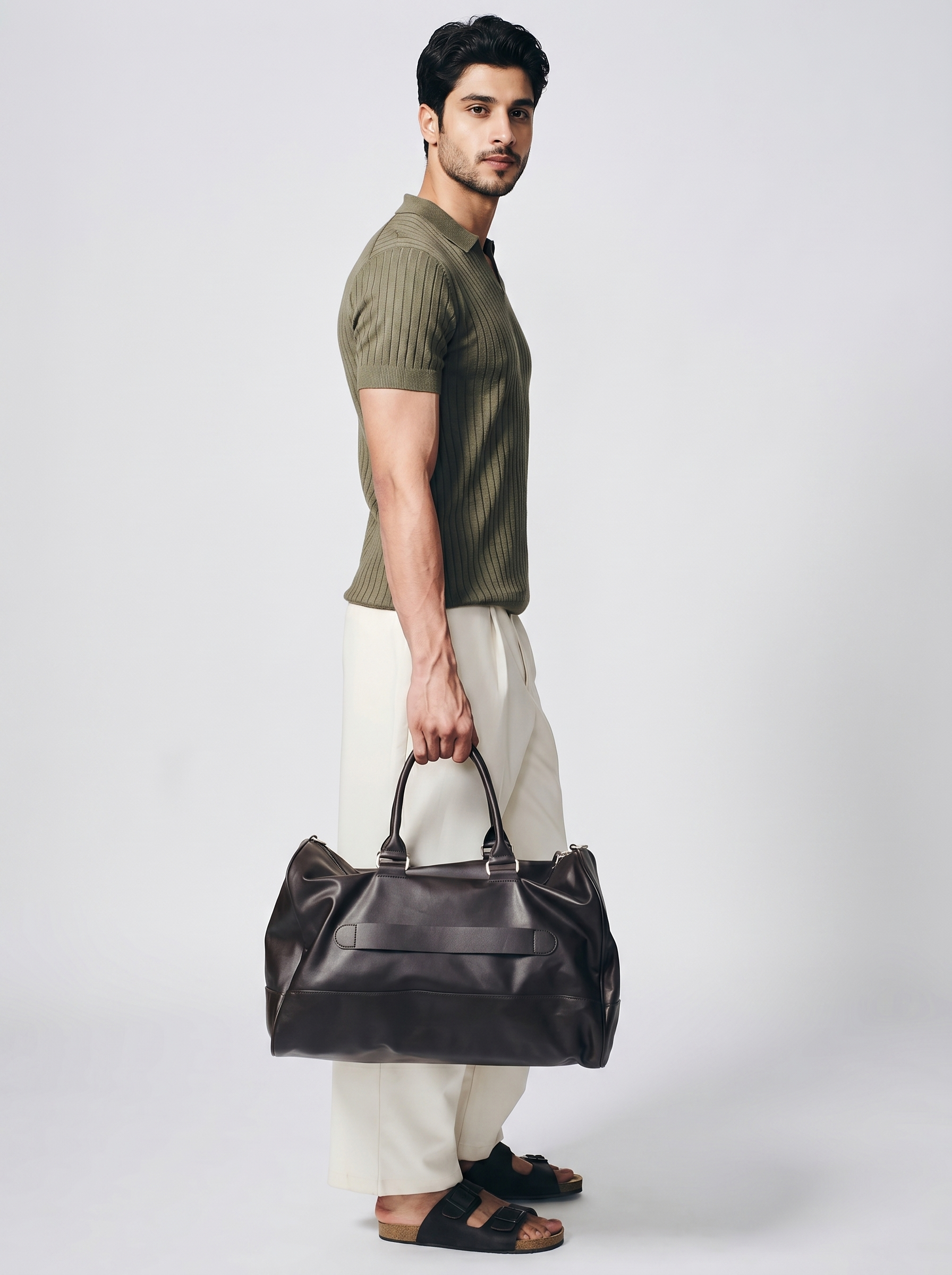 Olive Green Cotton Bamboo V-Neck Polo