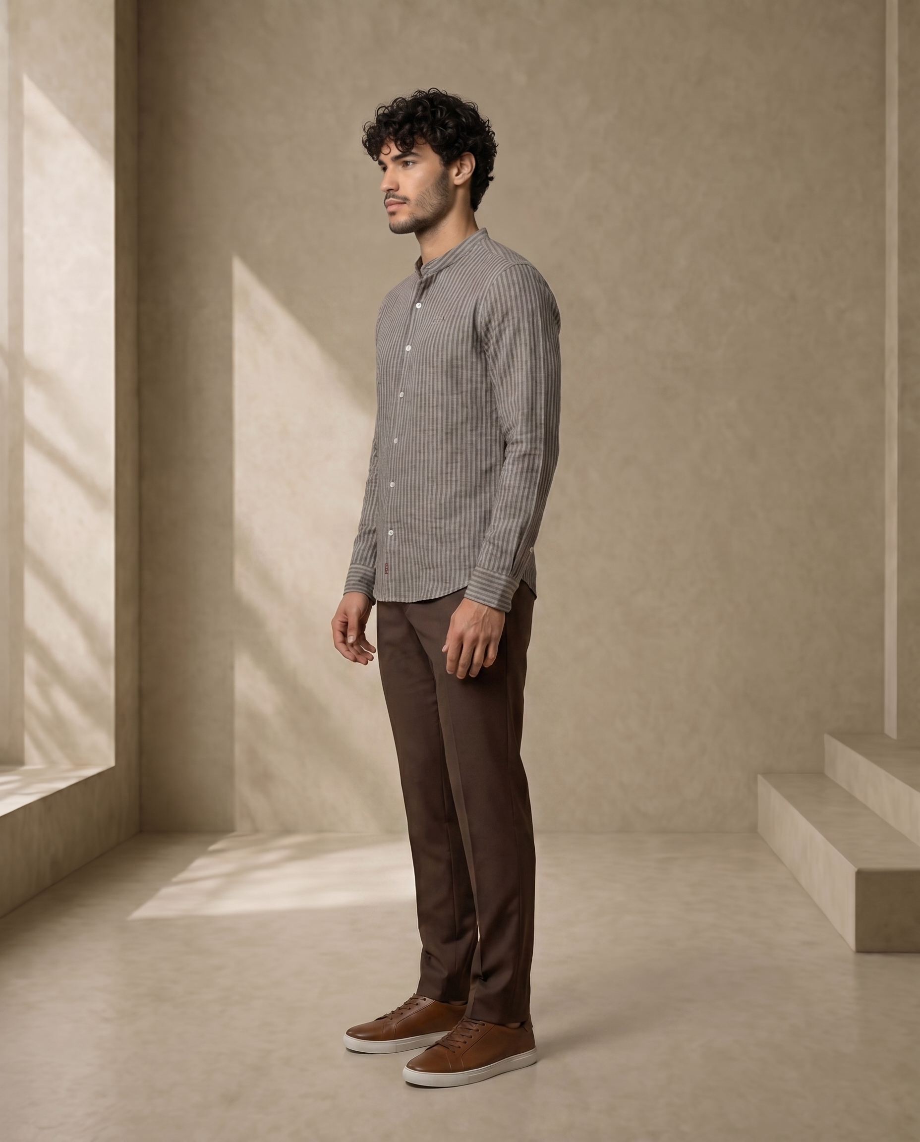 Cocoa Brown Mandarin Stripe Shirt