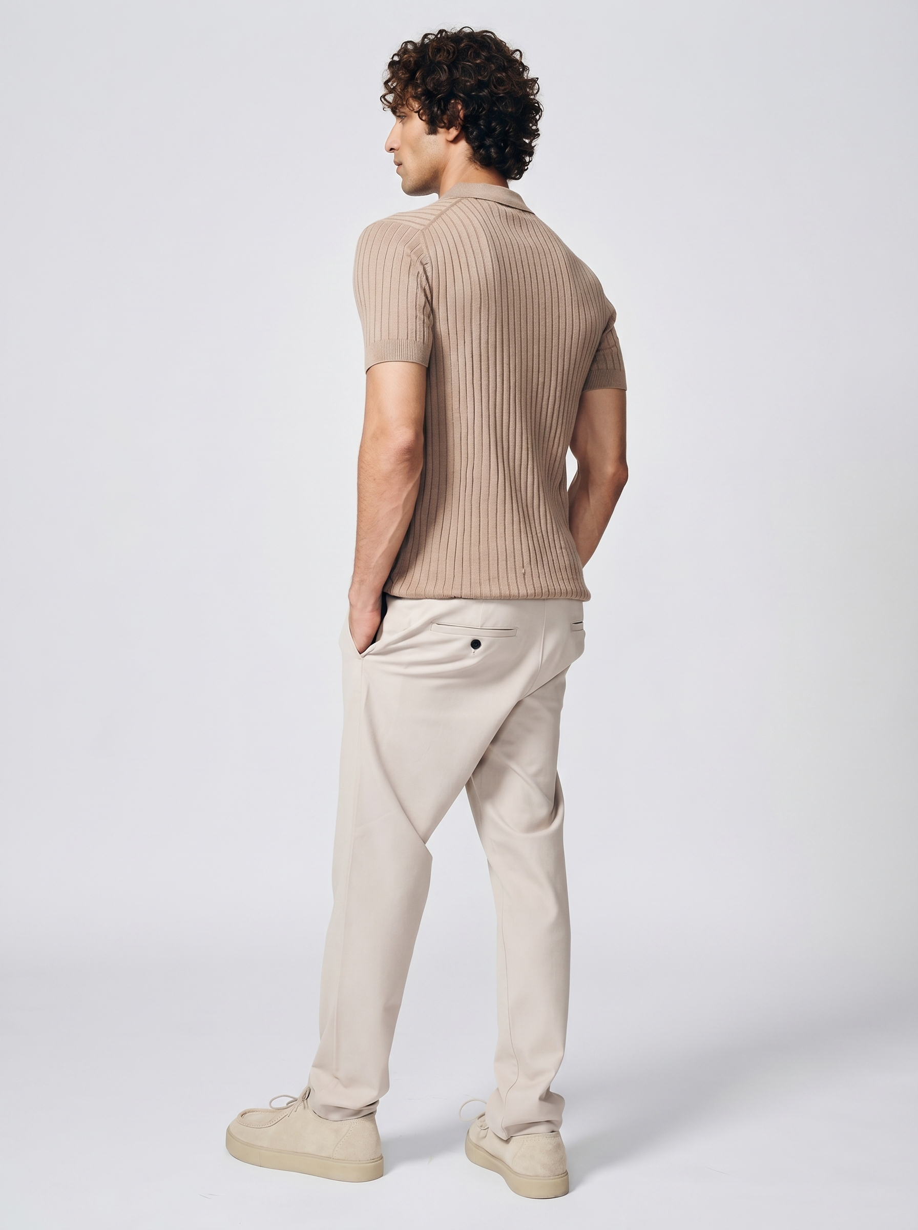 Warm Tan Cotton Bamboo V-Neck Polo