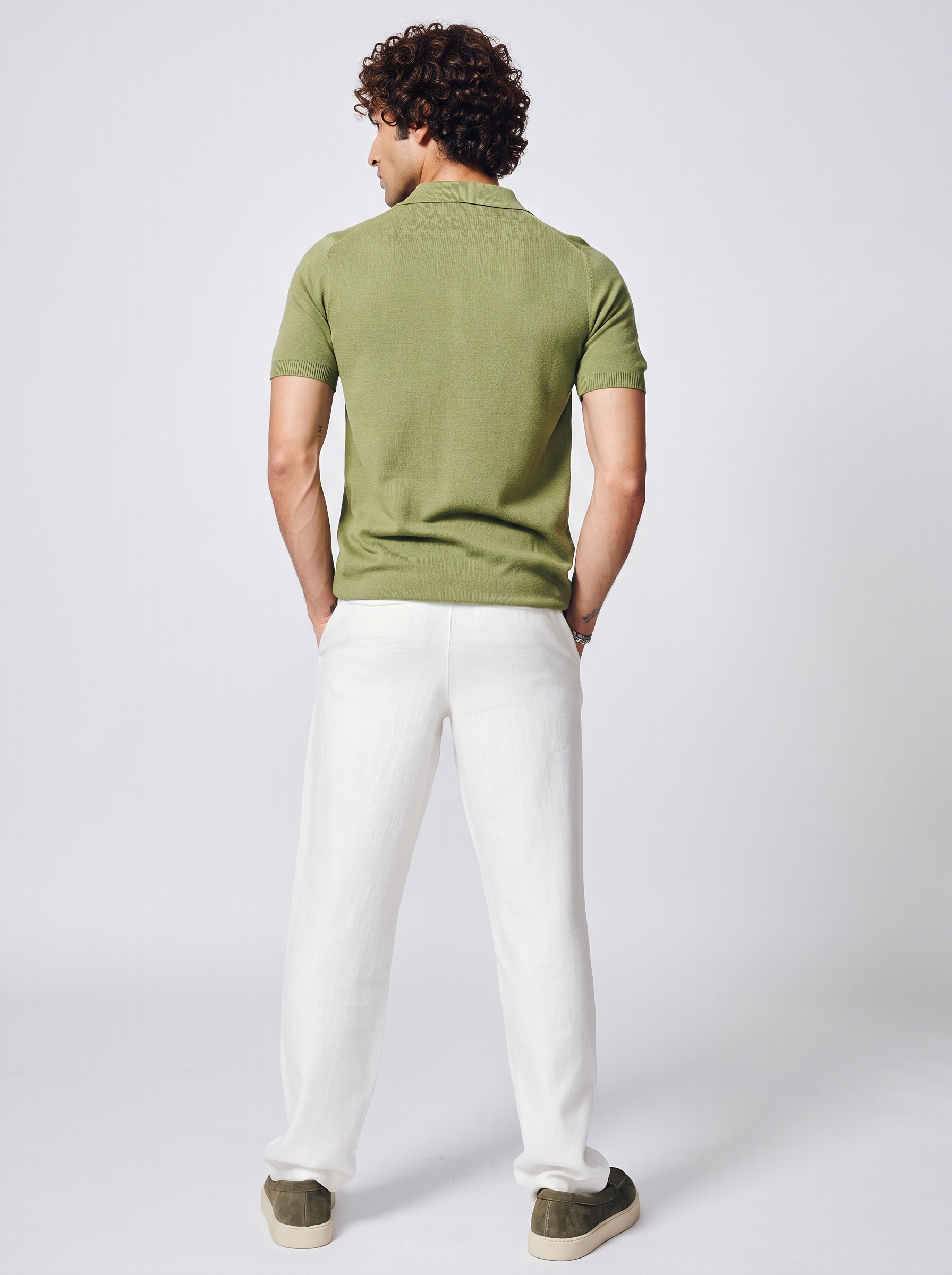 Fern Green Cotton Bamboo Waffle Polo