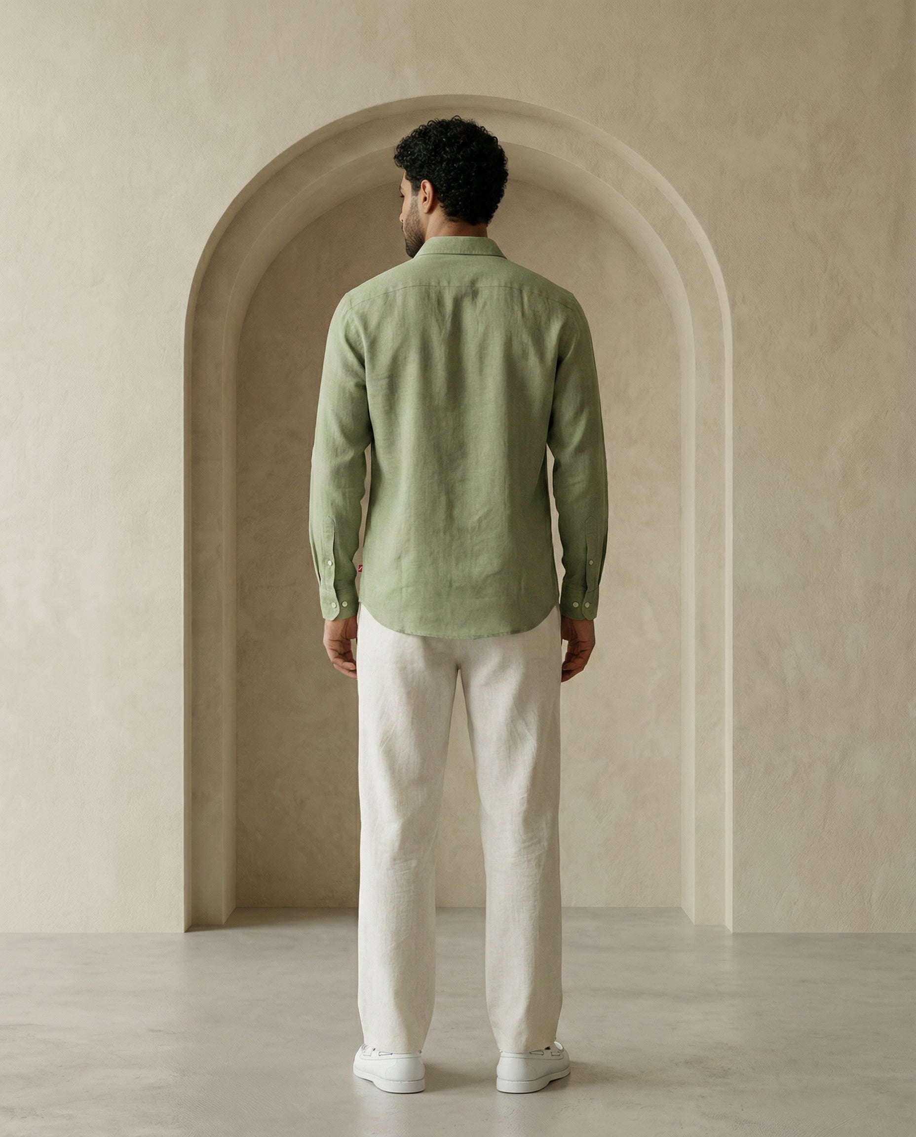 Moss Green Linen Blend Kurta Shirt