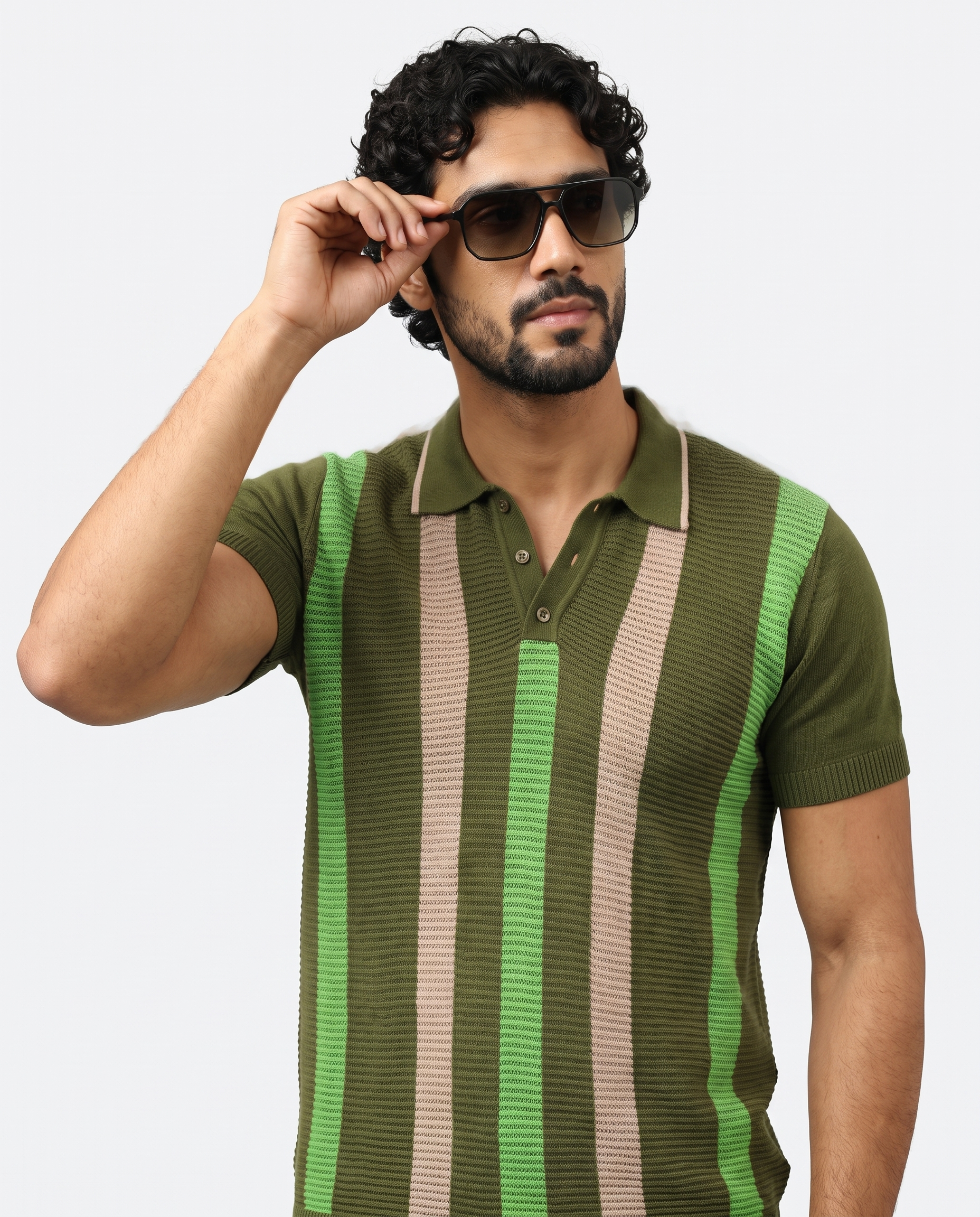 Olive Green Pixel Stripe B-Polo