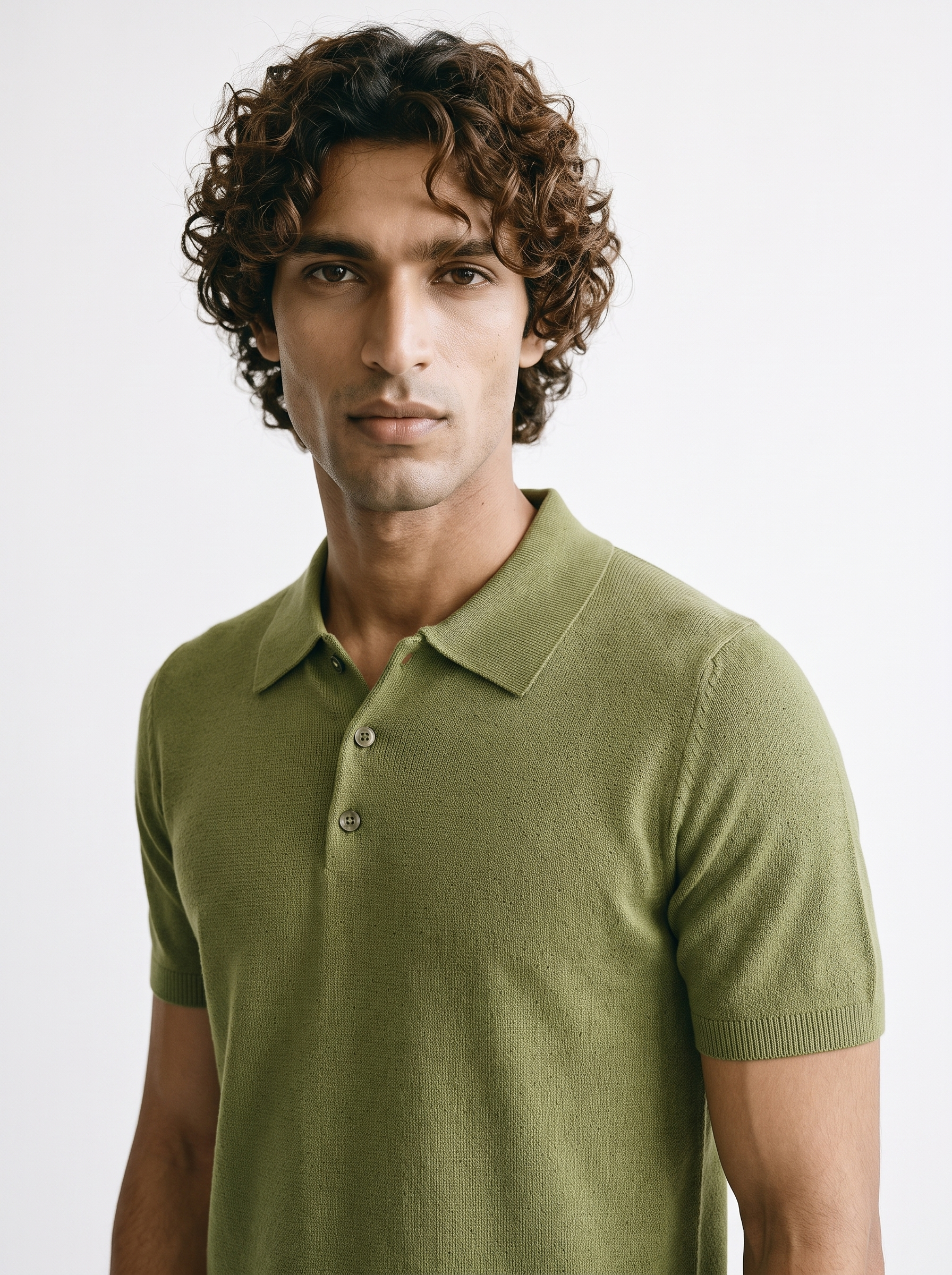 Fern Green Cotton Bamboo Waffle Polo