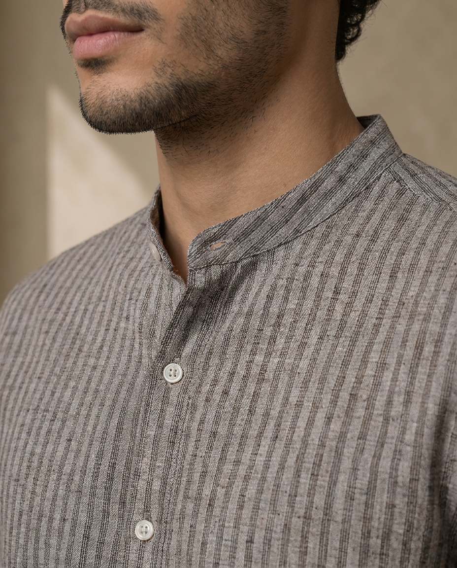Cocoa Brown Mandarin Stripe Shirt