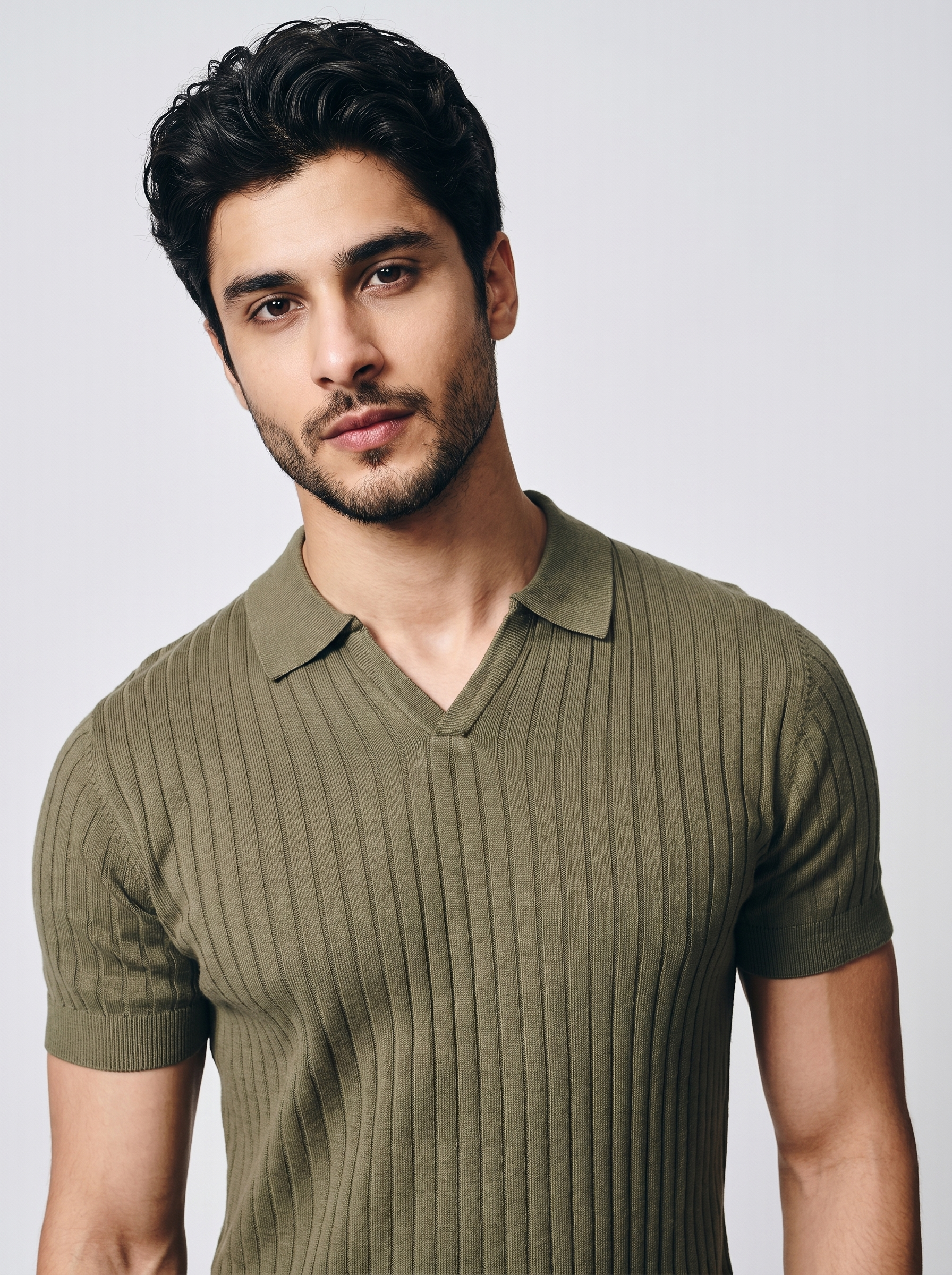 Olive Green Cotton Bamboo V-Neck Polo