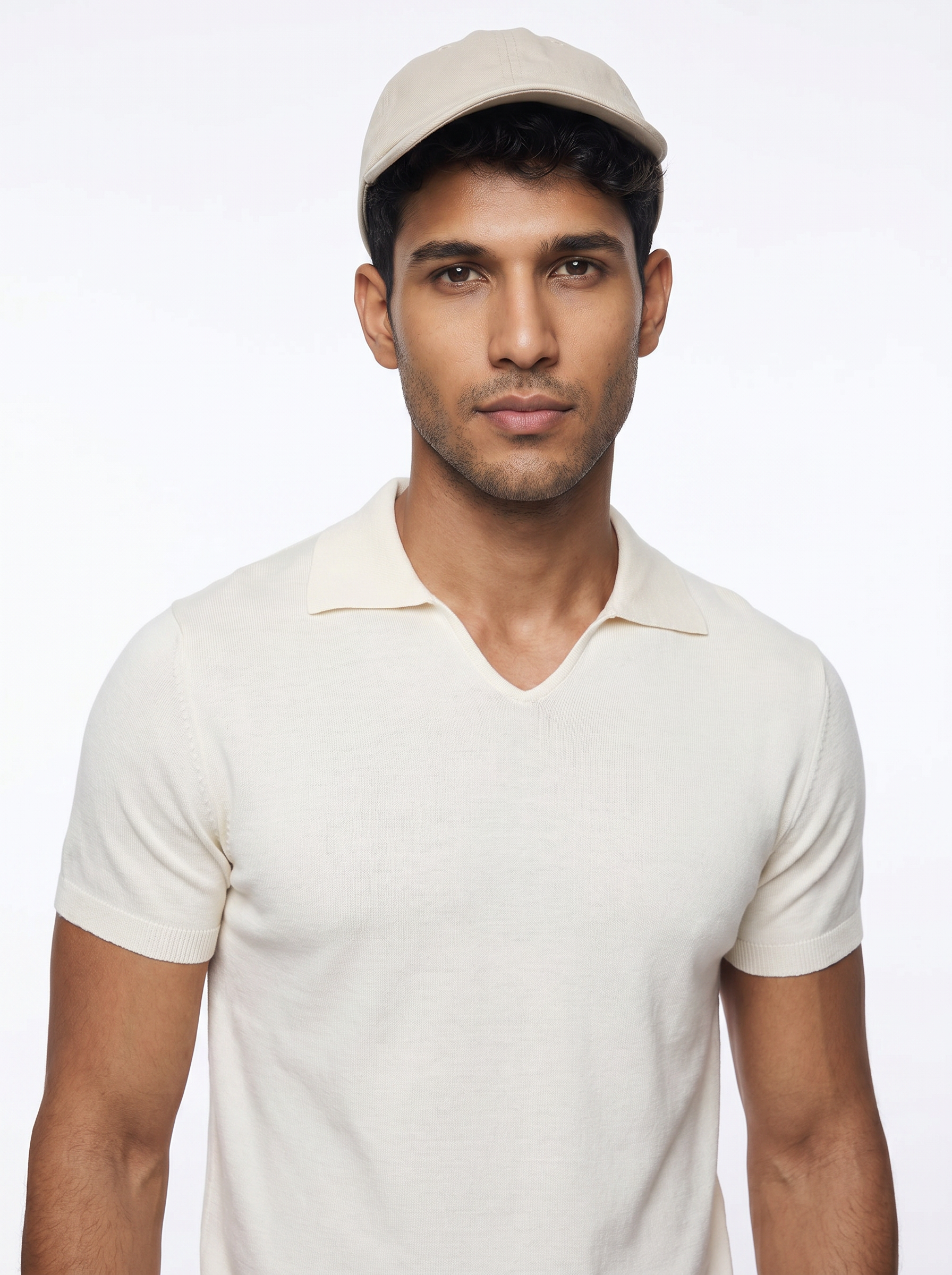 Soft White Cotton-Bamboo U-Neck Polo