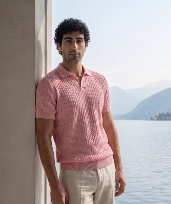 Coral Pink Brickline V-Polo