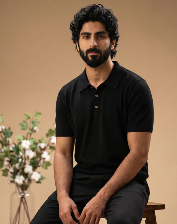 Ink Black Cotton-Bamboo Signature Polo