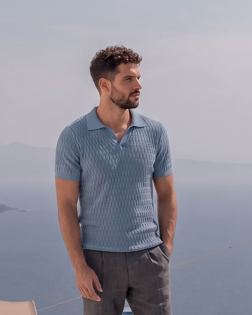 Steel Blue Brickline V-Polo