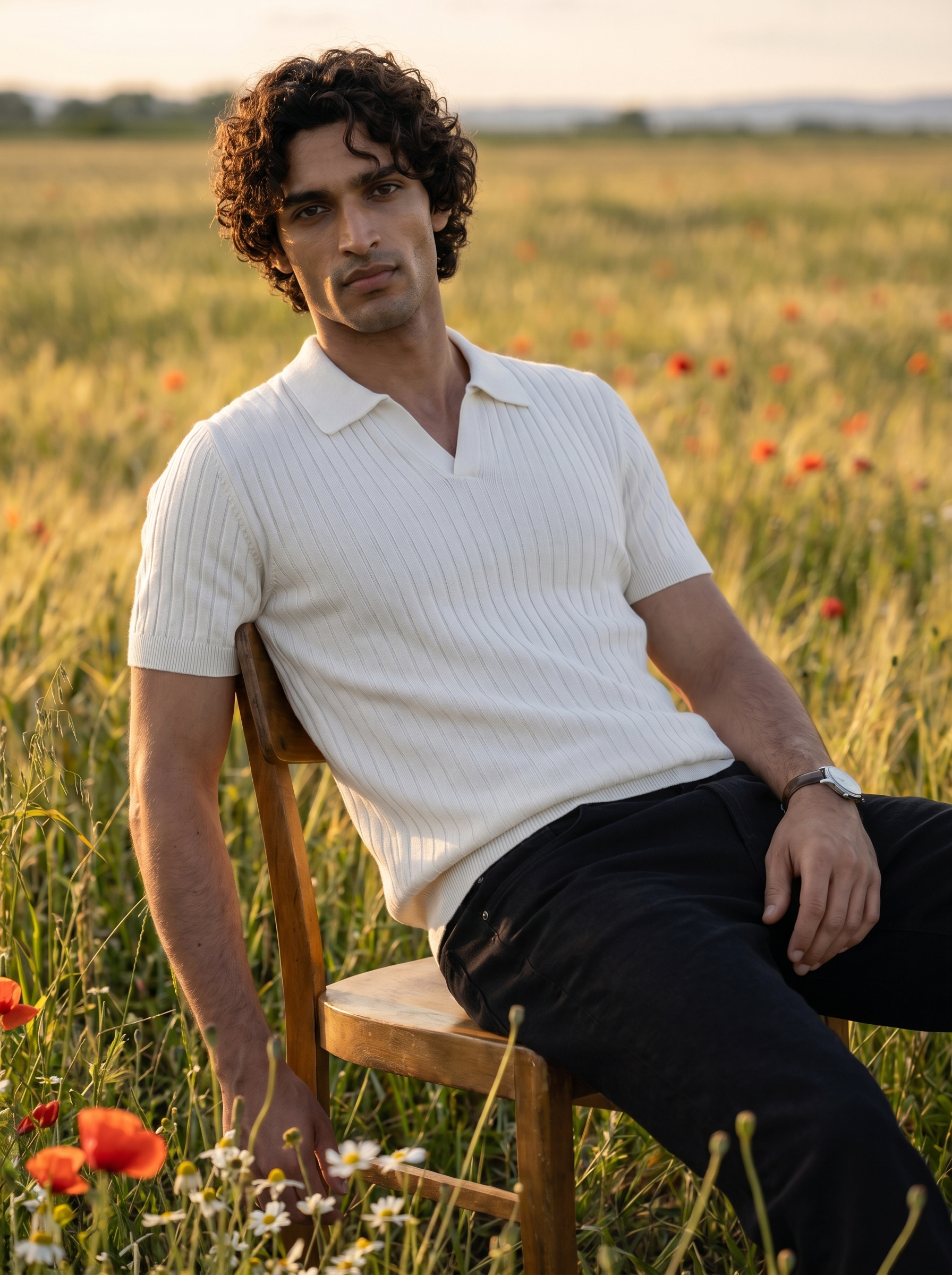 Soft White Cotton Bamboo V-Neck Polo