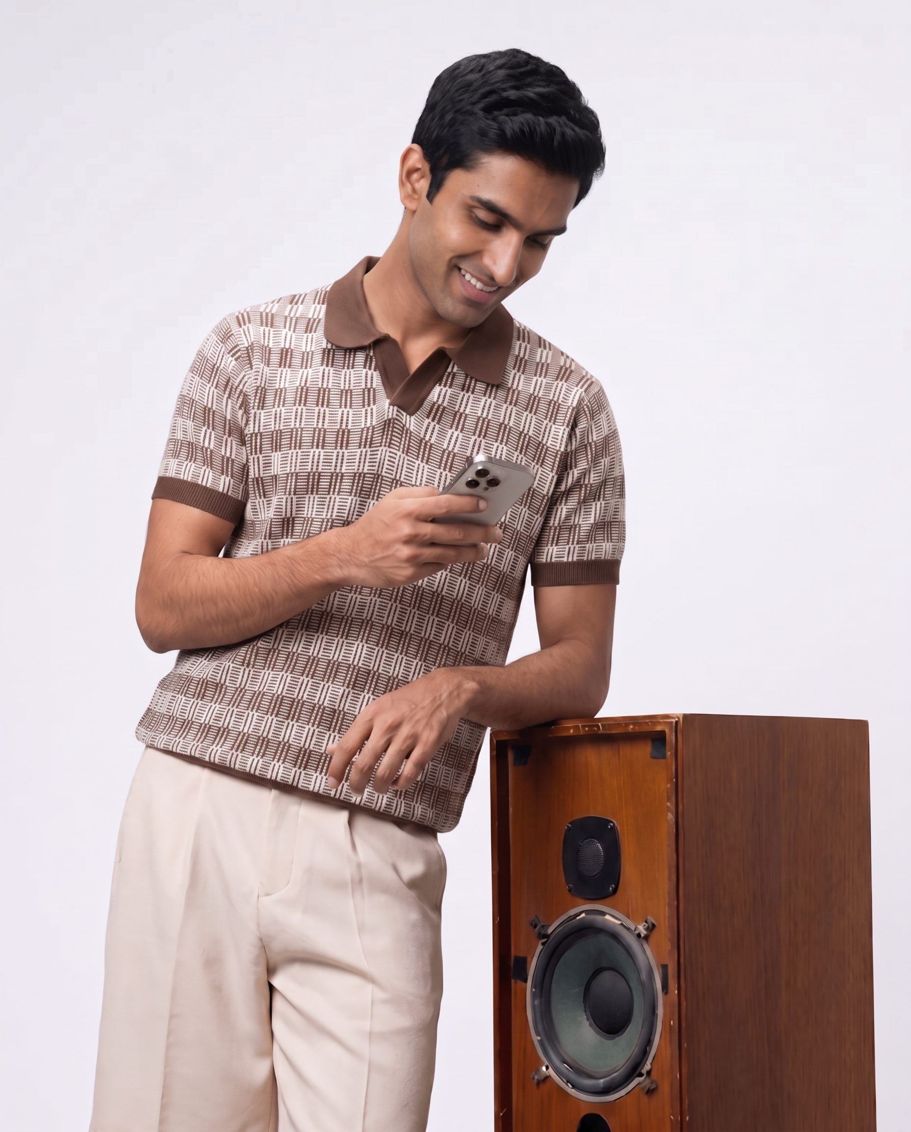 Cocoa Brown Luxe Gridline V-Polo
