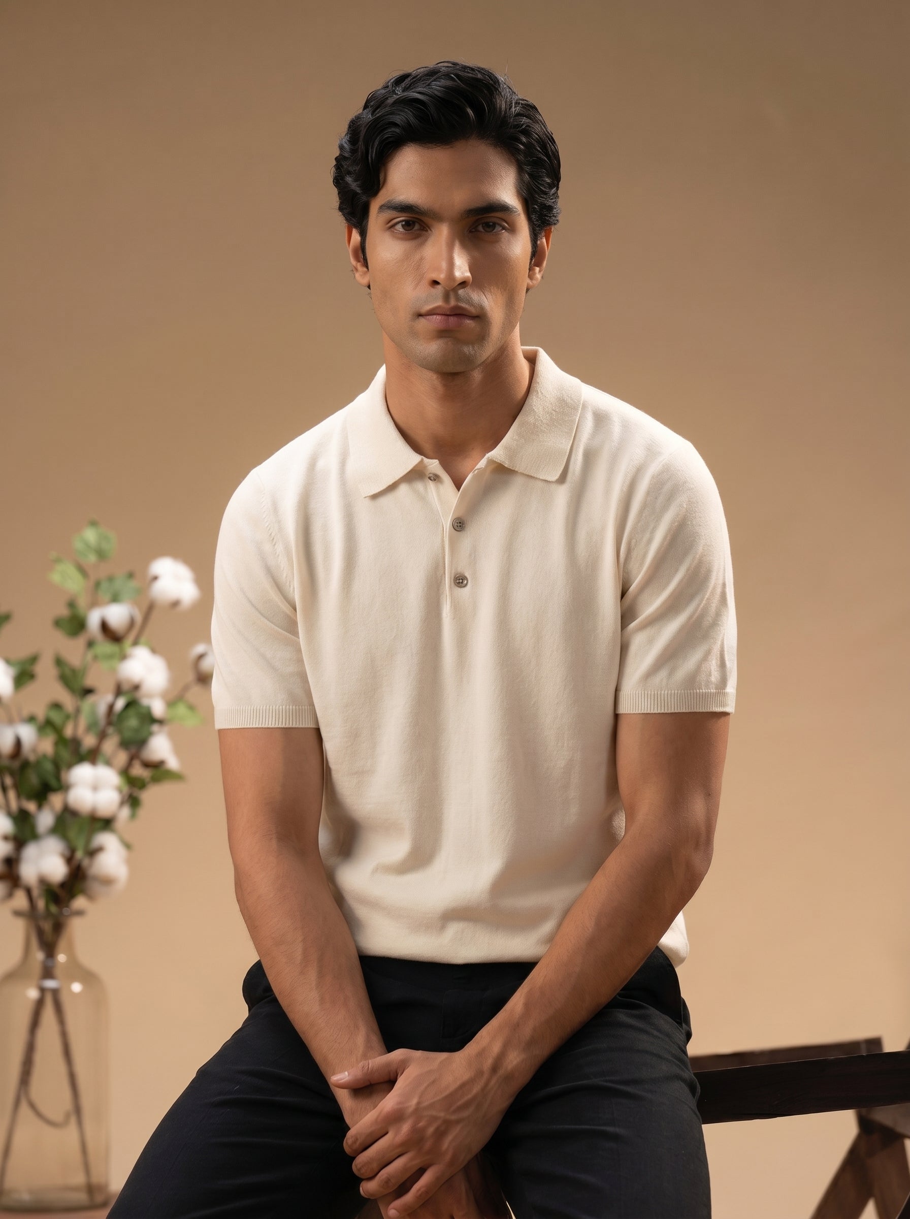 Soft White Cotton-Bamboo Signature Polo