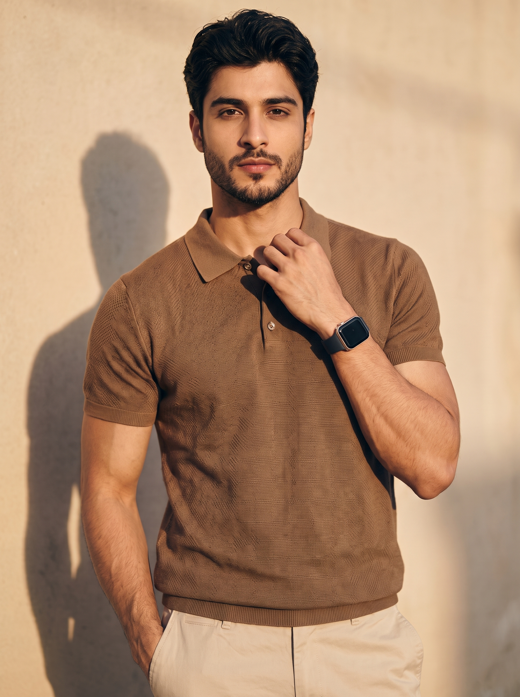 Cocoa Brown Cotton Bamboo Waffle Polo