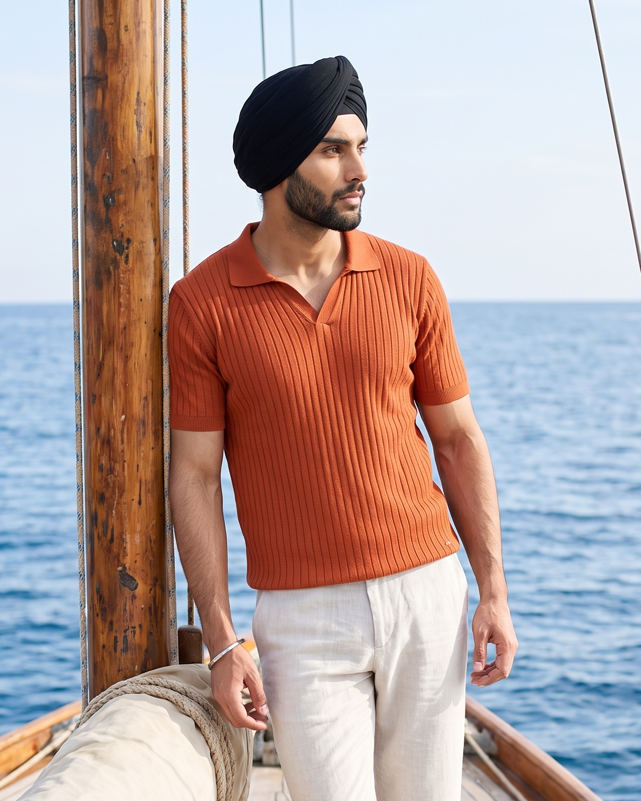 Burnt Sienna Drop Needle V-Polo