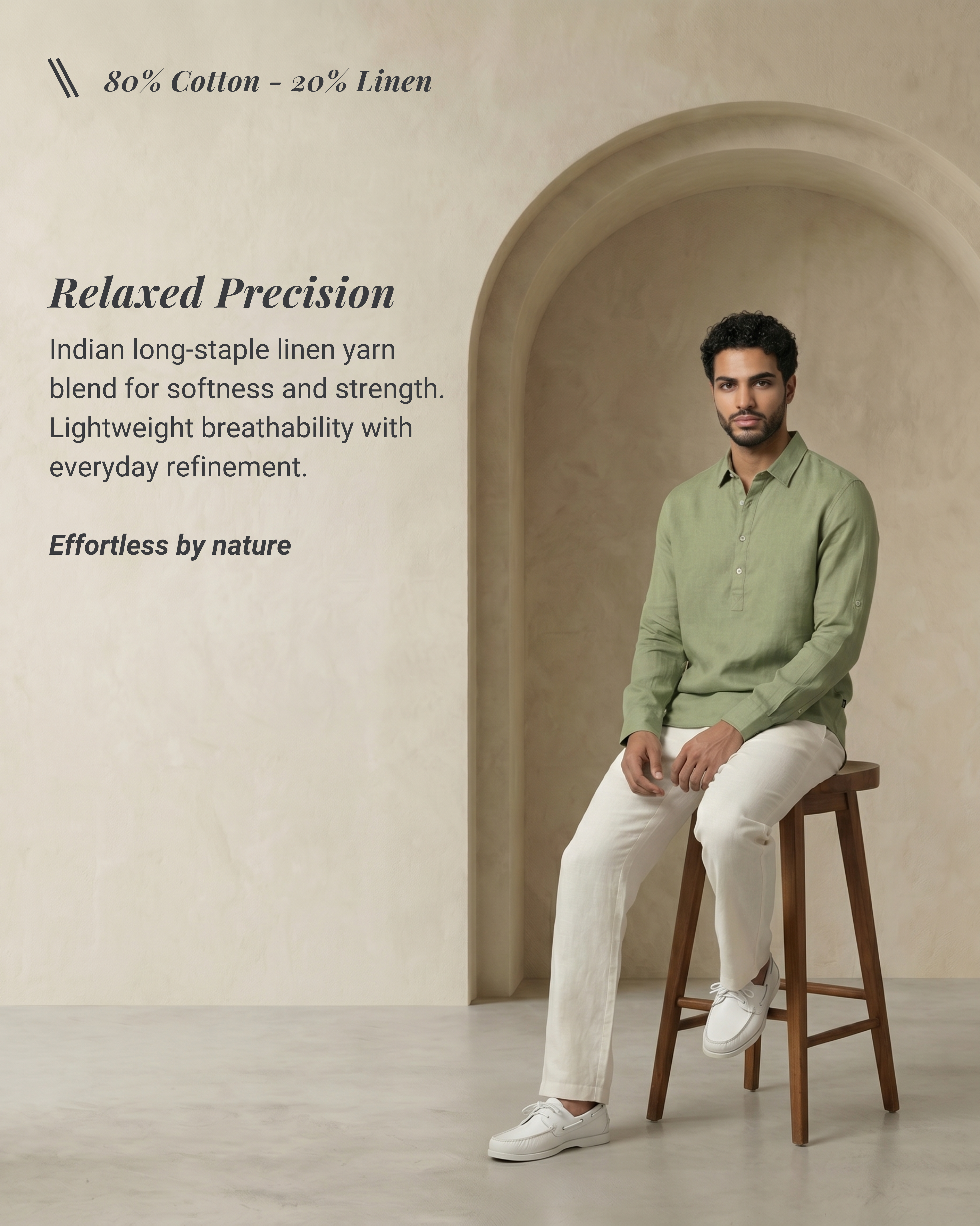 Moss Green Linen Blend Kurta Shirt