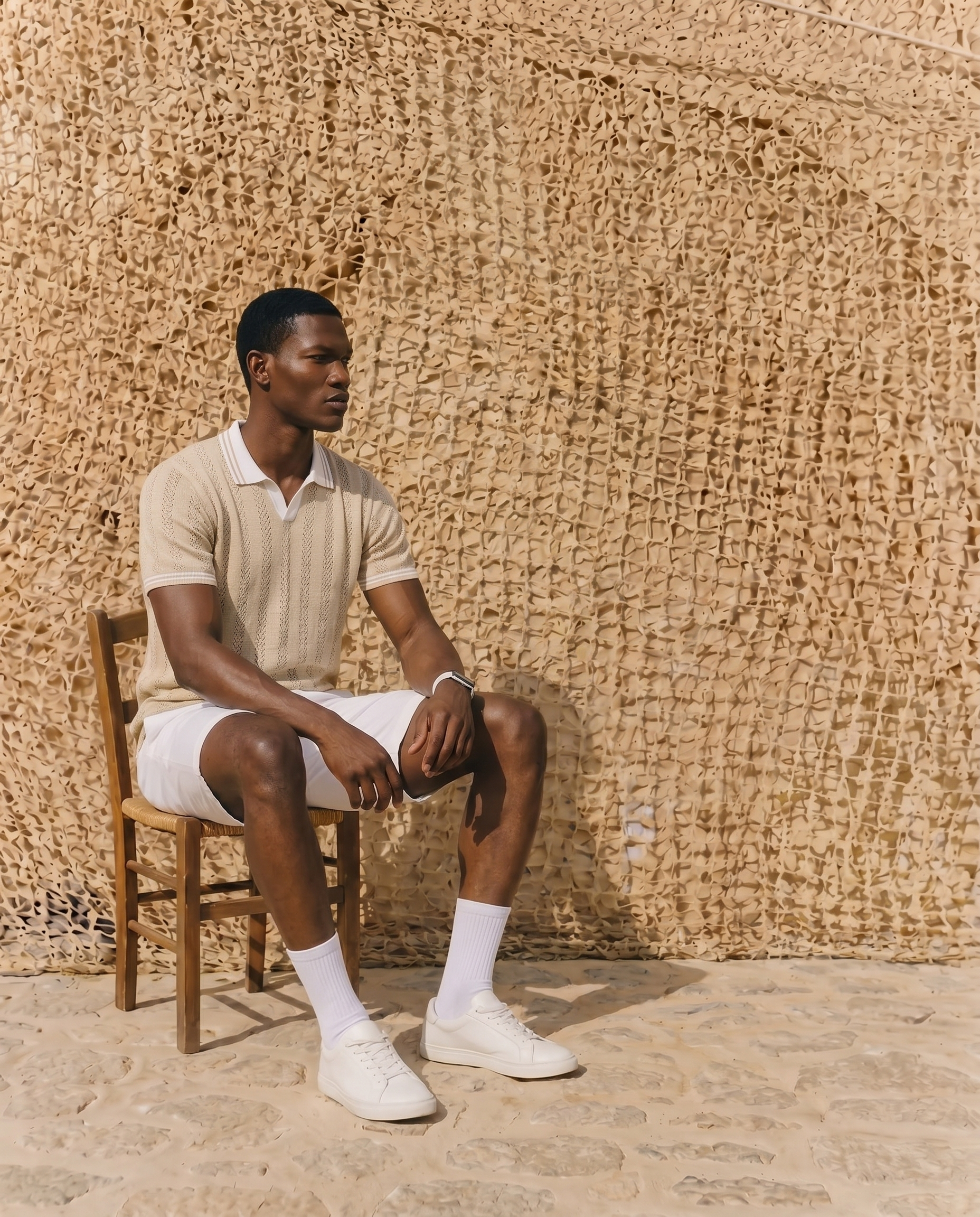 Beige Mill Varsity V-Polo
