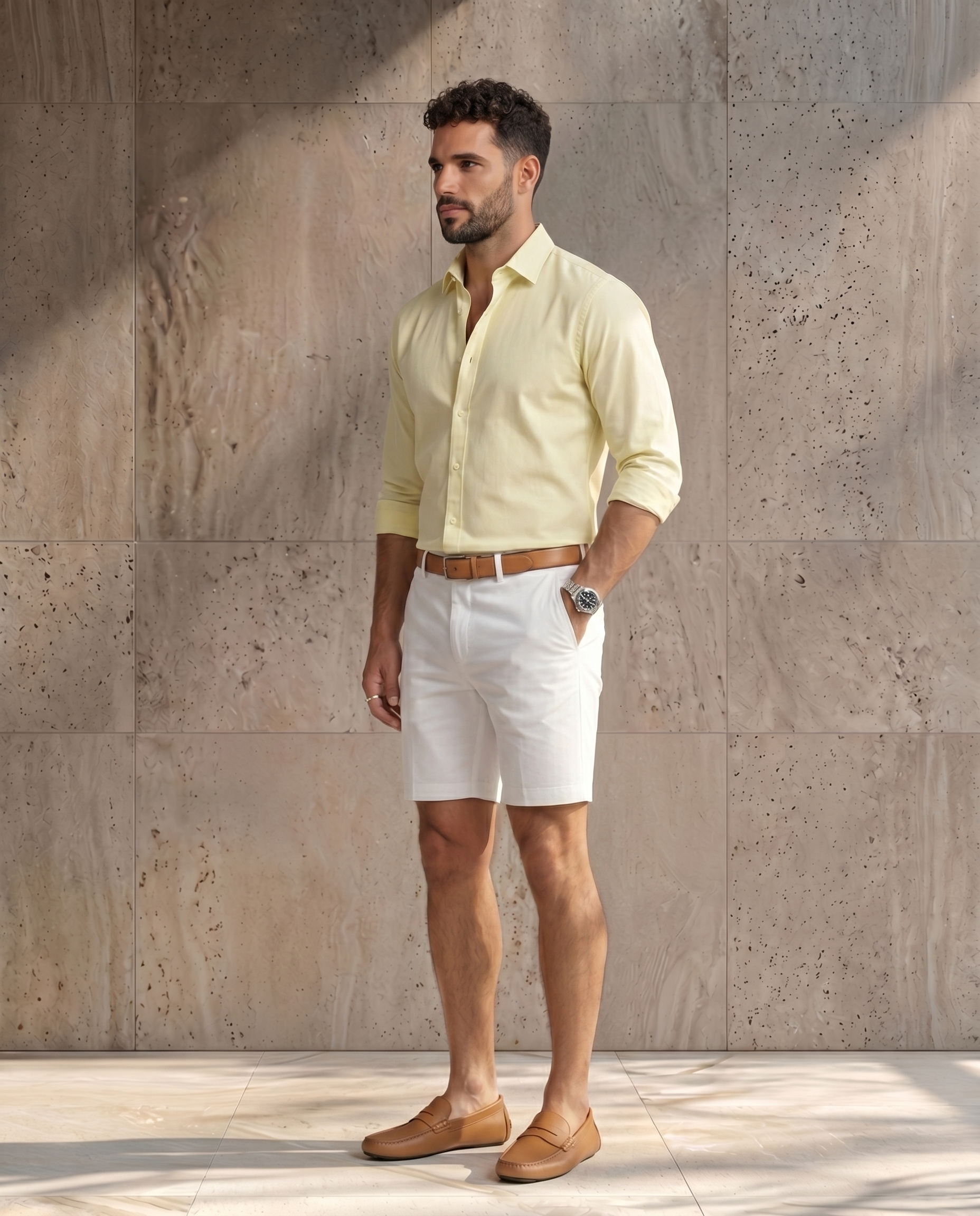 Lemon Yellow 100% Cotton Oxford Chambray Shirt