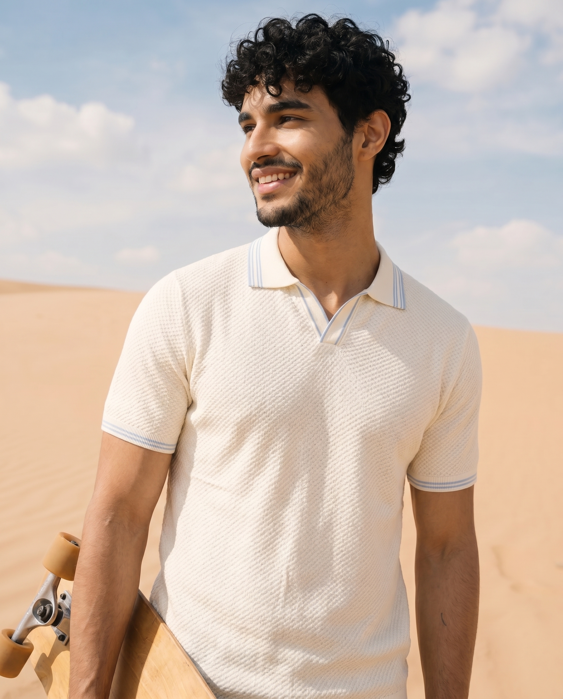 Soft White Ultra Stretch Waffle V-Polo