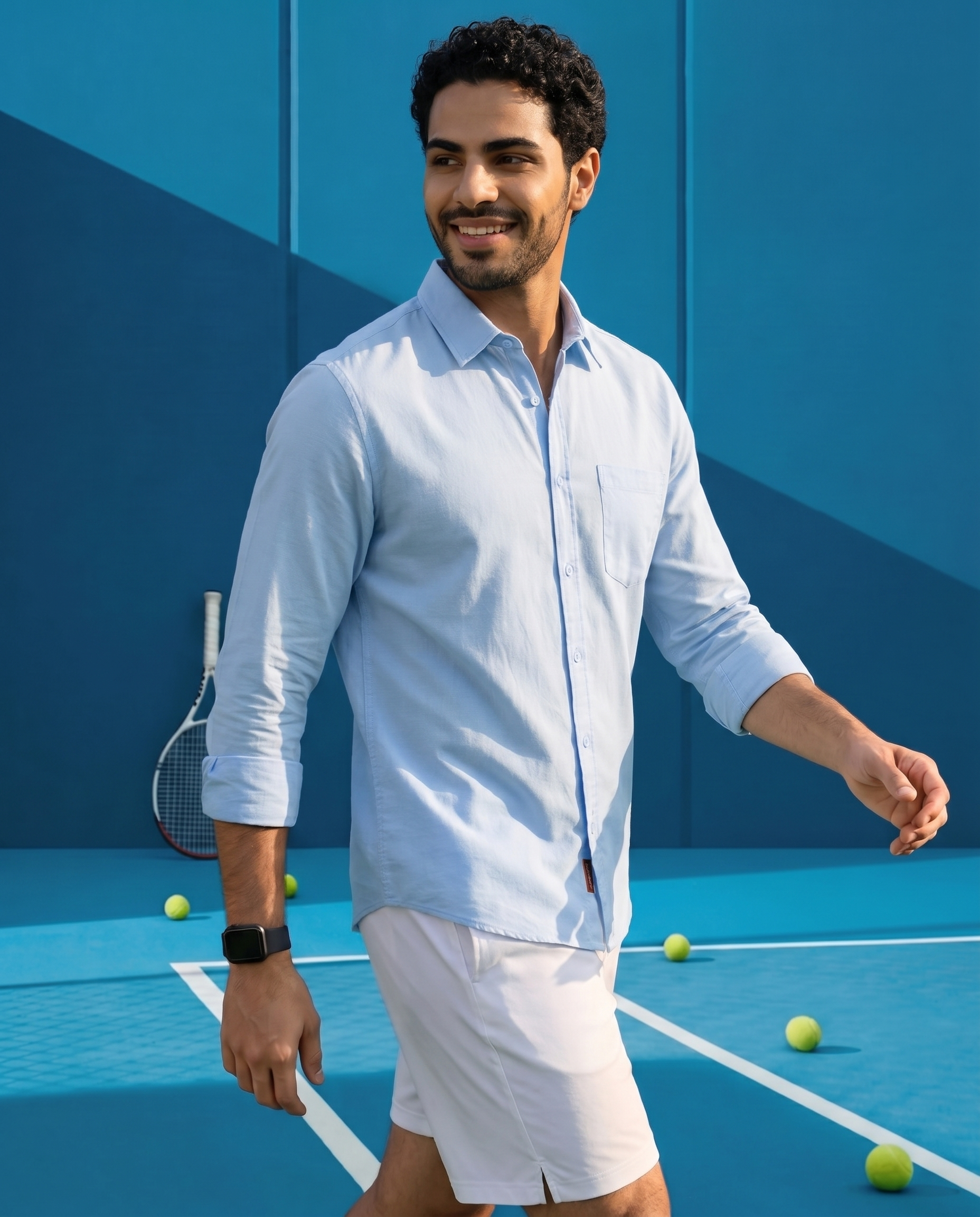 Sky Blue Heavy Oxford Stretch Cotton Shirt