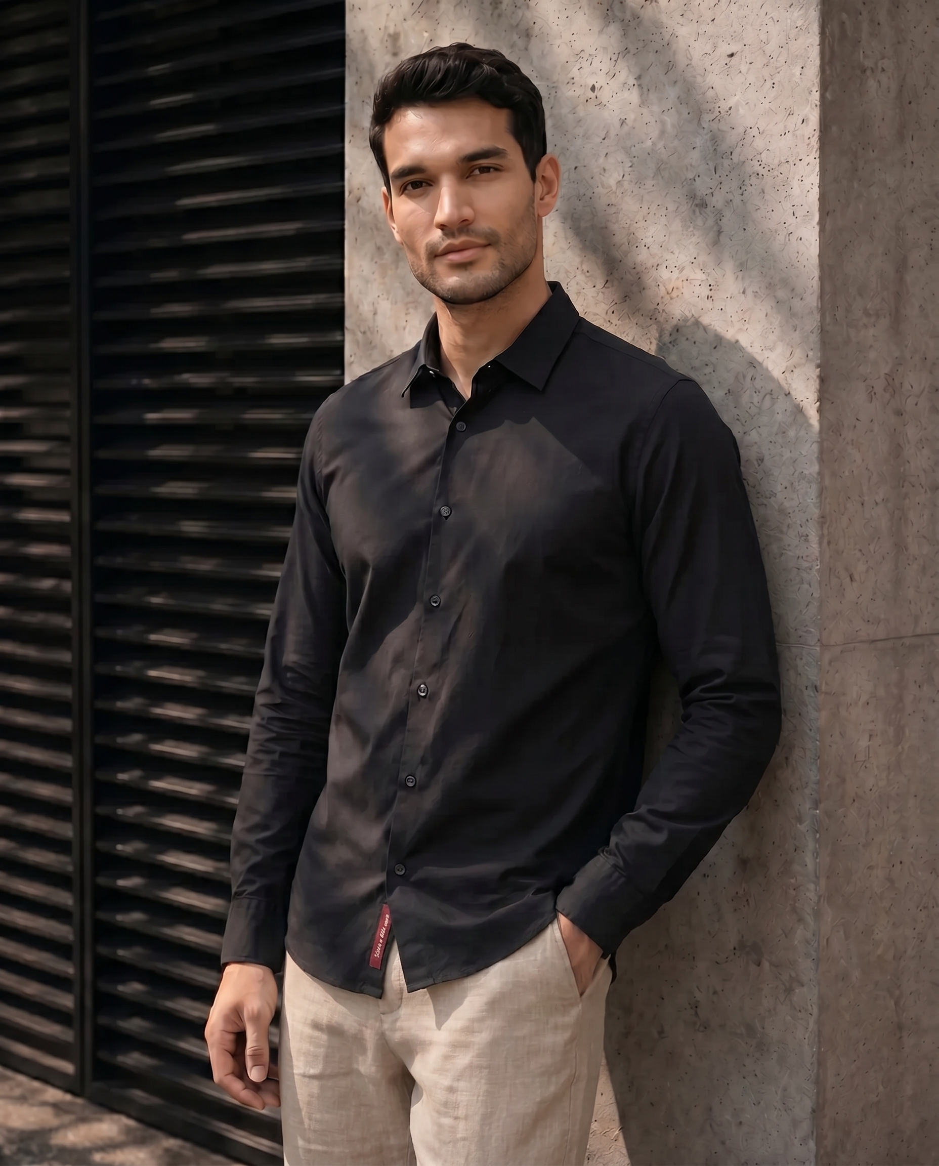 Ink Black Poplin Stretch Cotton Shirt