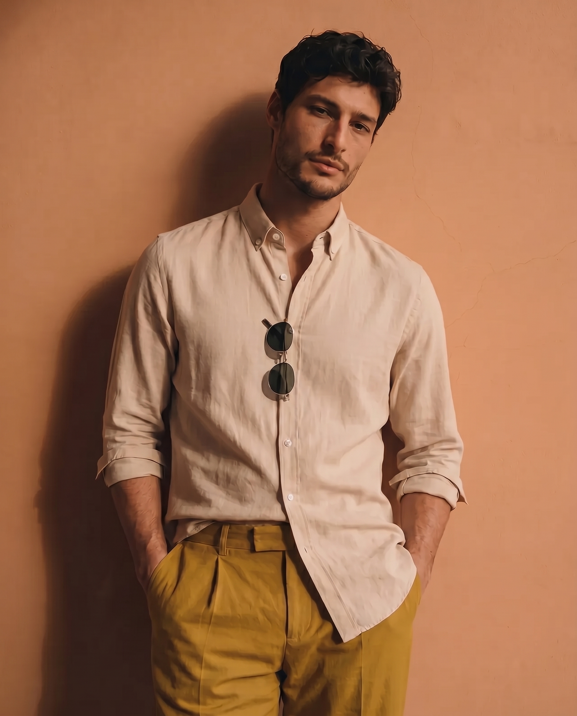 Light Beige 100% Cotton Oxford Chambray Shirt