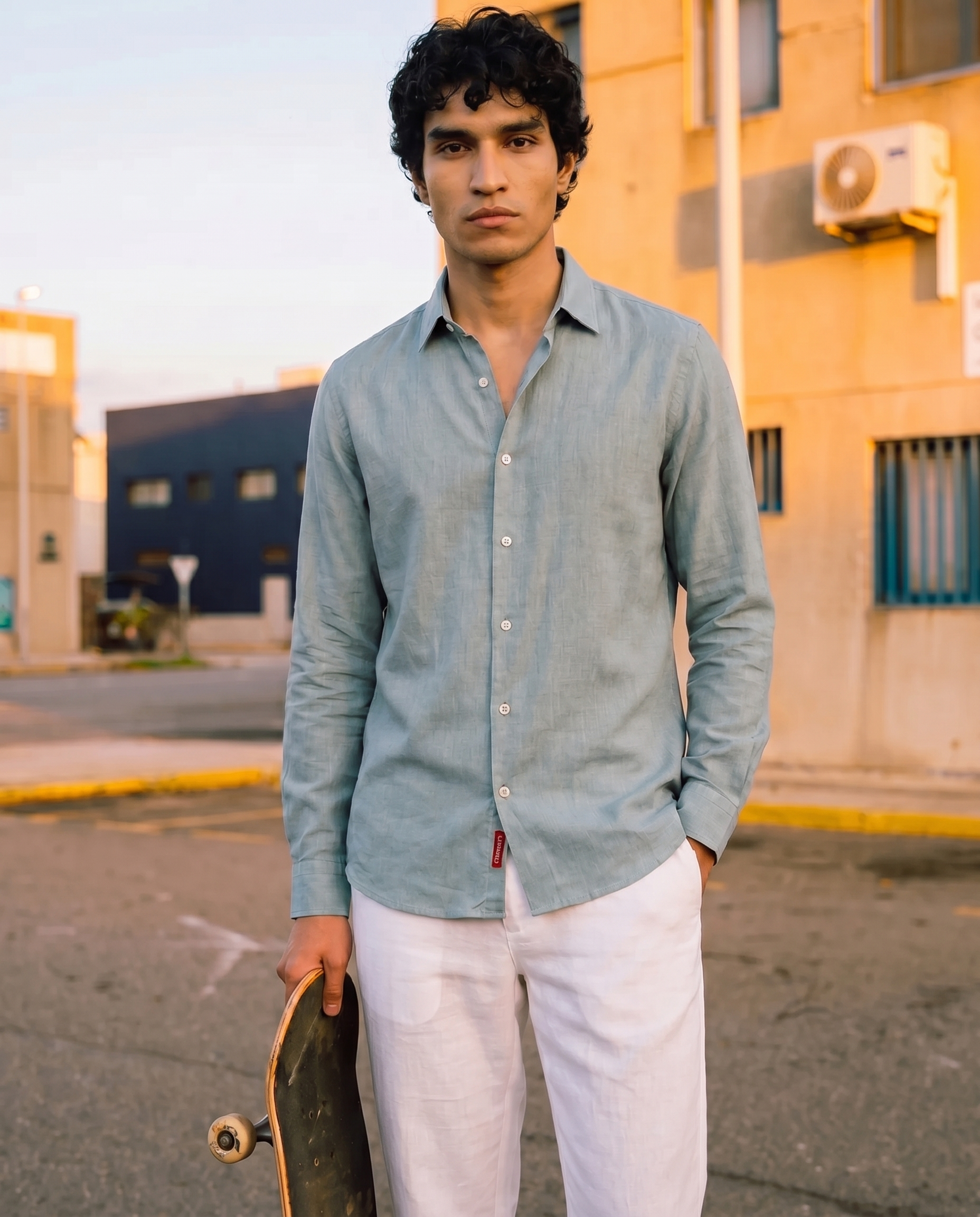 Asphalt Blue Linen Blend Shirt
