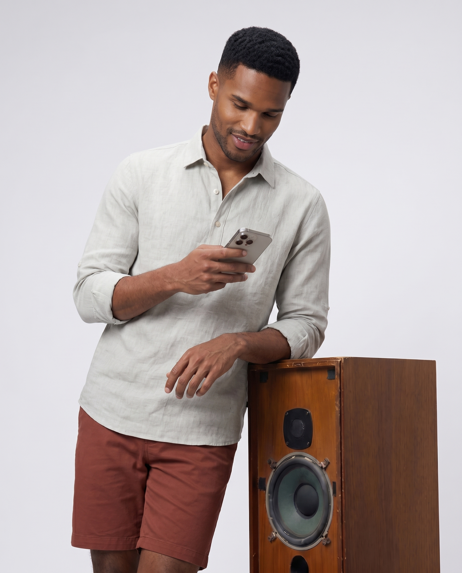 Natural Linen Blend Half-placket Shirt